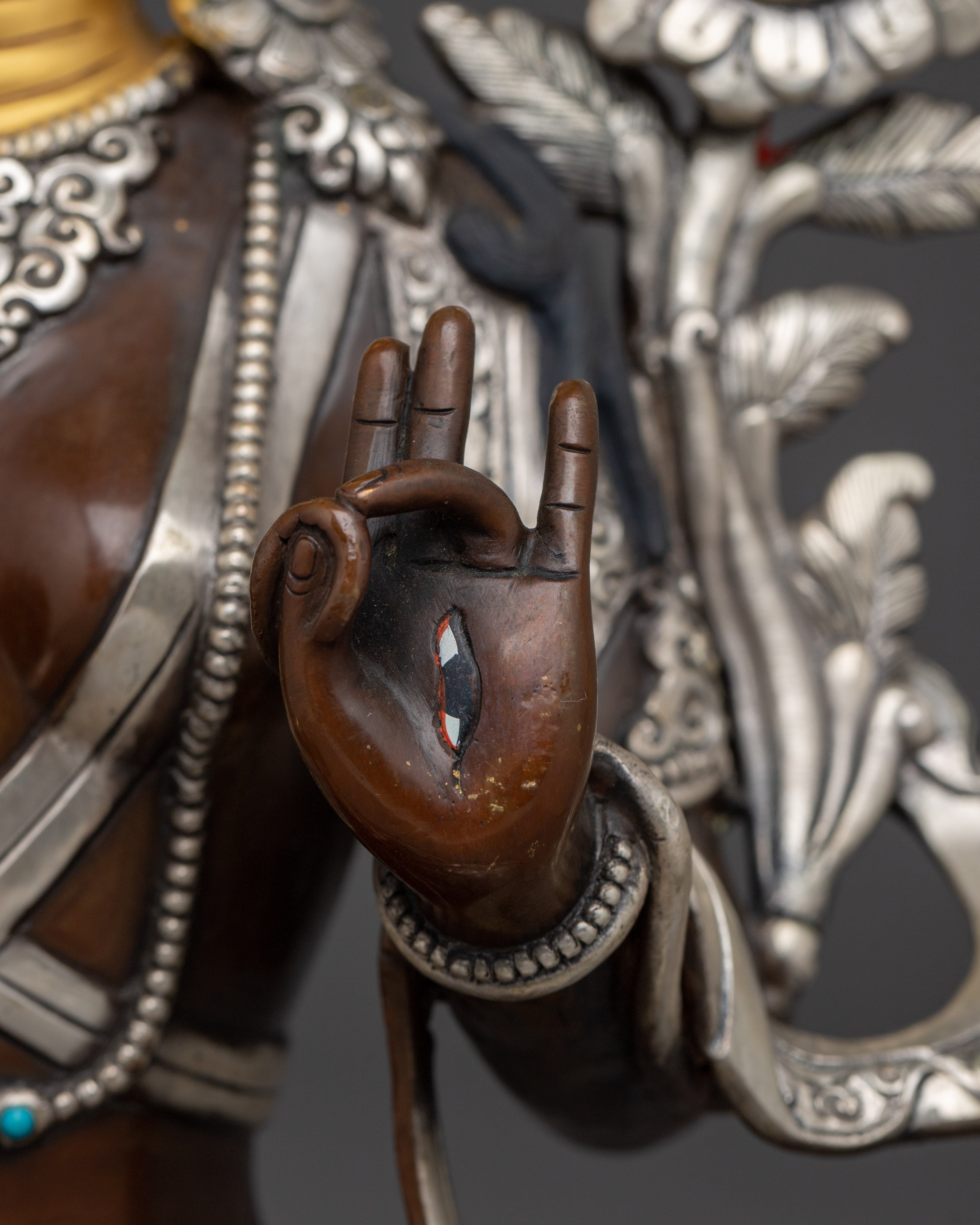 White Tara Copper Statue with Silver | Gold Painted Copper Buddhist Deity