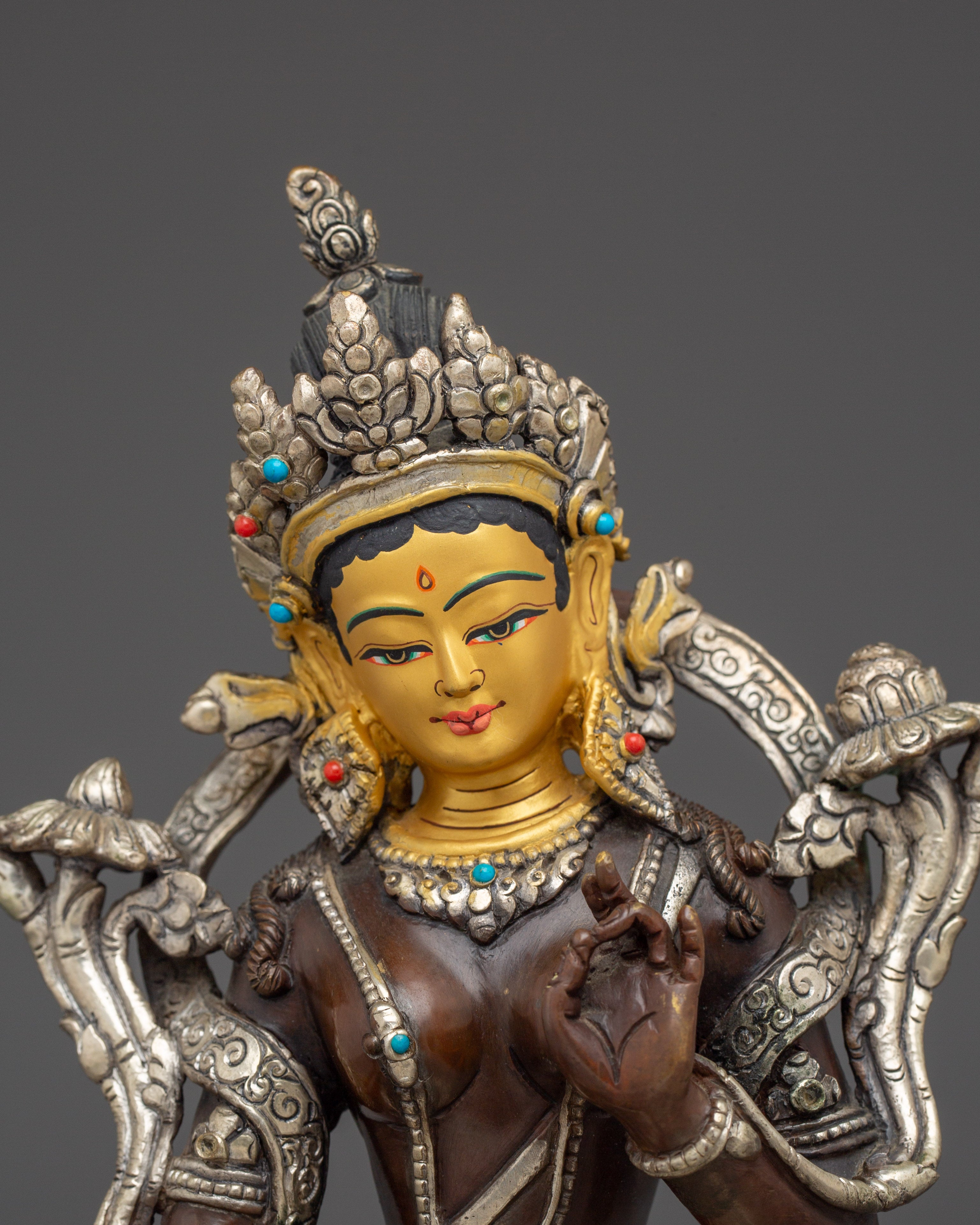 Green Tara Statue: Copper Handmade Artwork