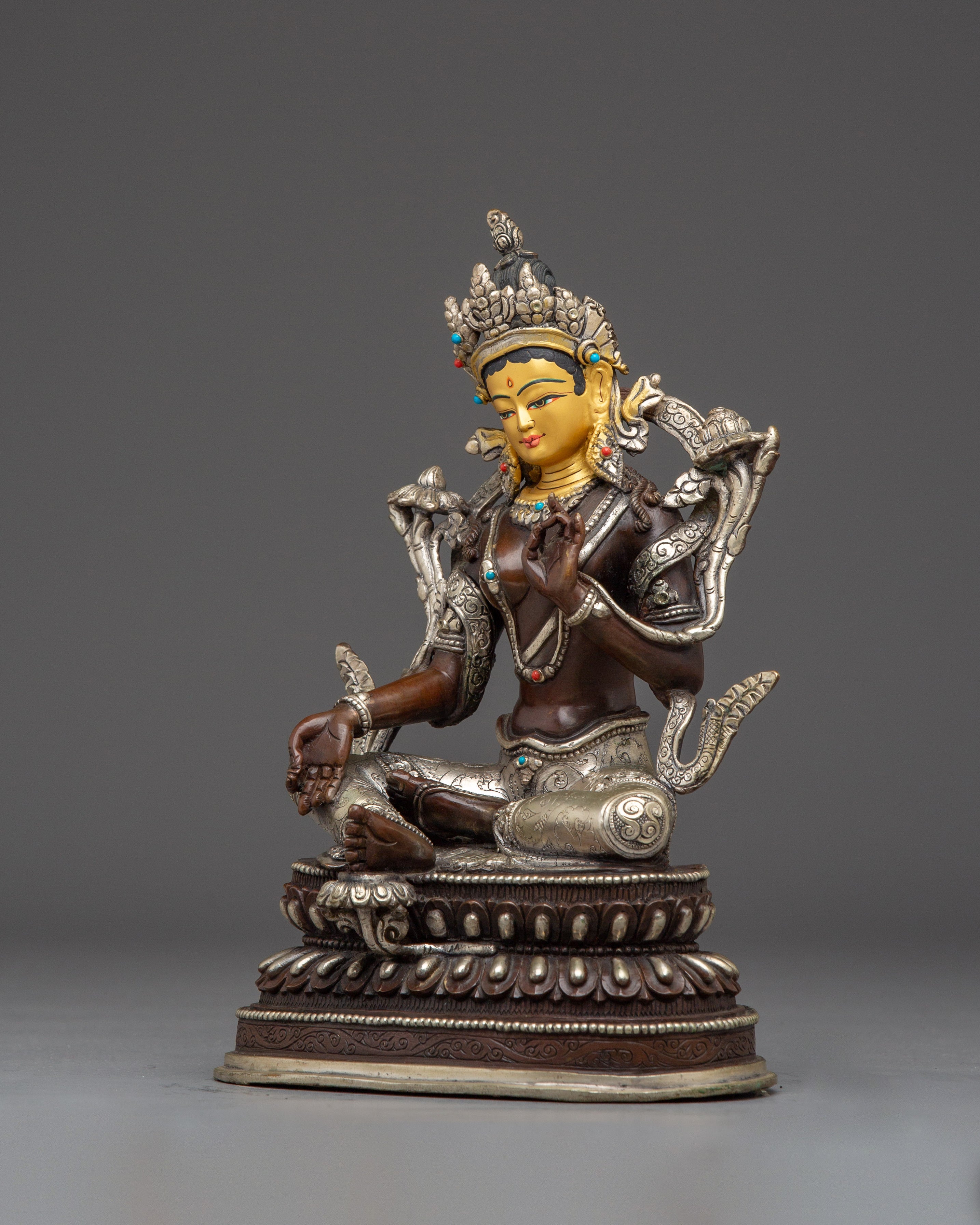 Green Tara Statue: Copper Handmade Artwork