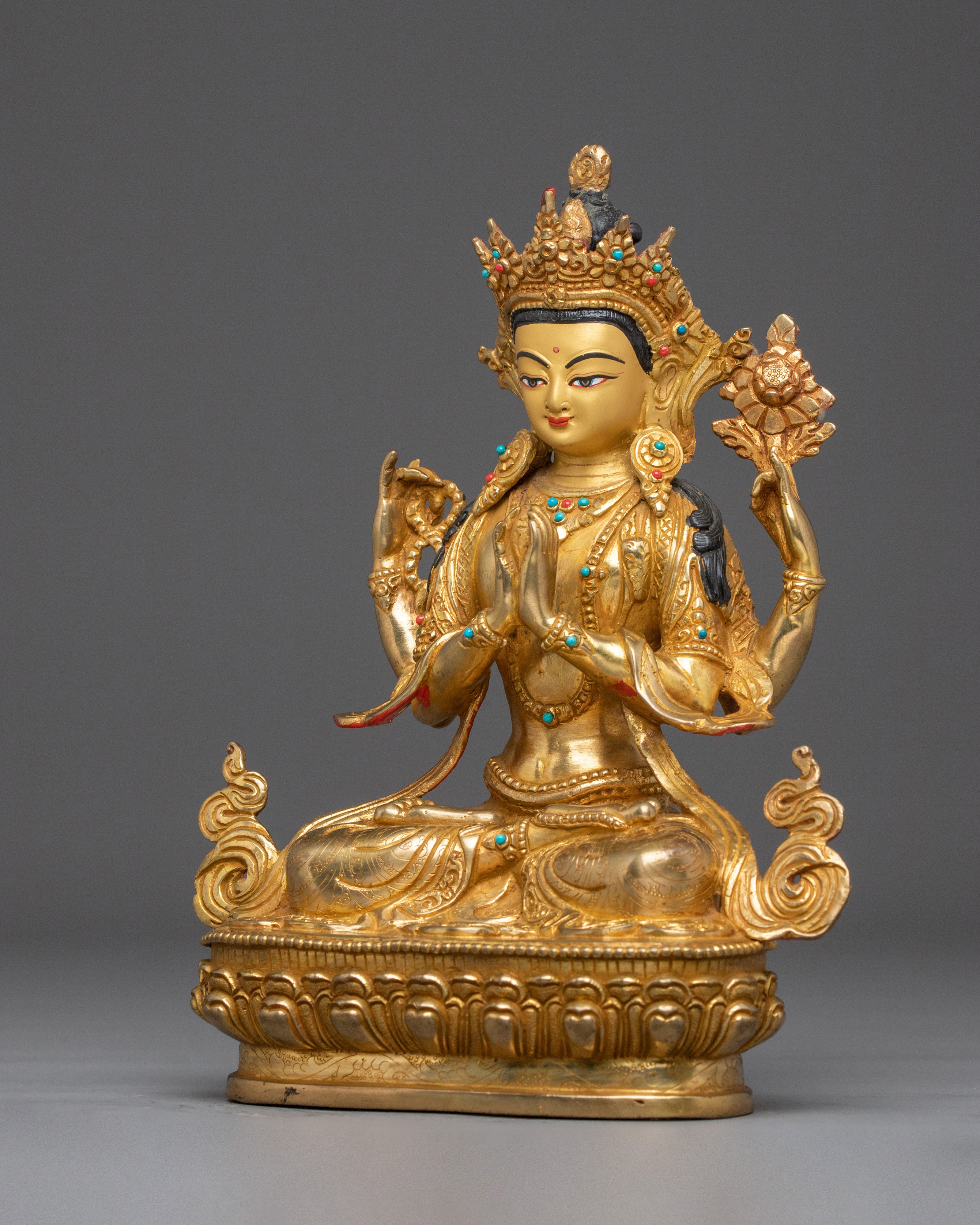 Avalokiteshvara Handmade Copper Statue | Chenrezig - Compassionate Bodhisattva