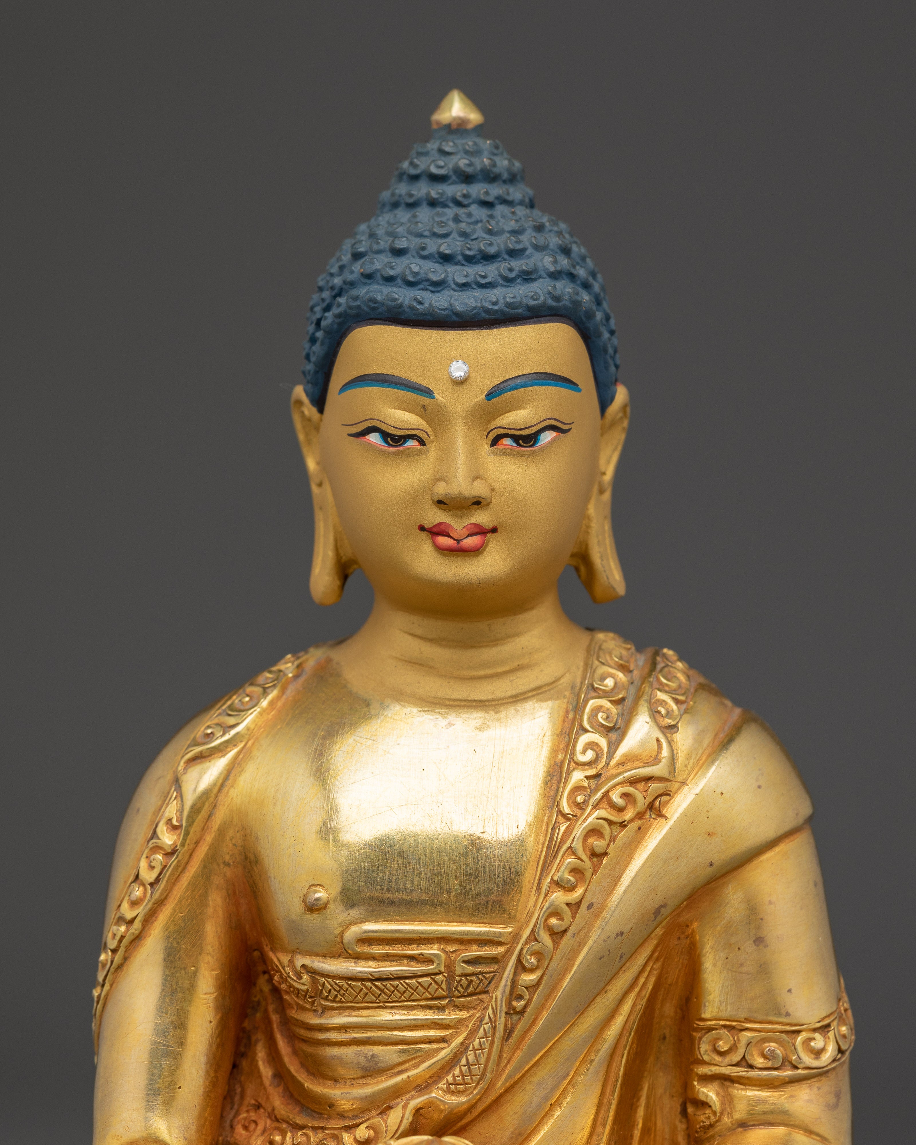 Gold-Gilded Shakyamuni Buddha Statue in Copper | Symbol of Enlightenment