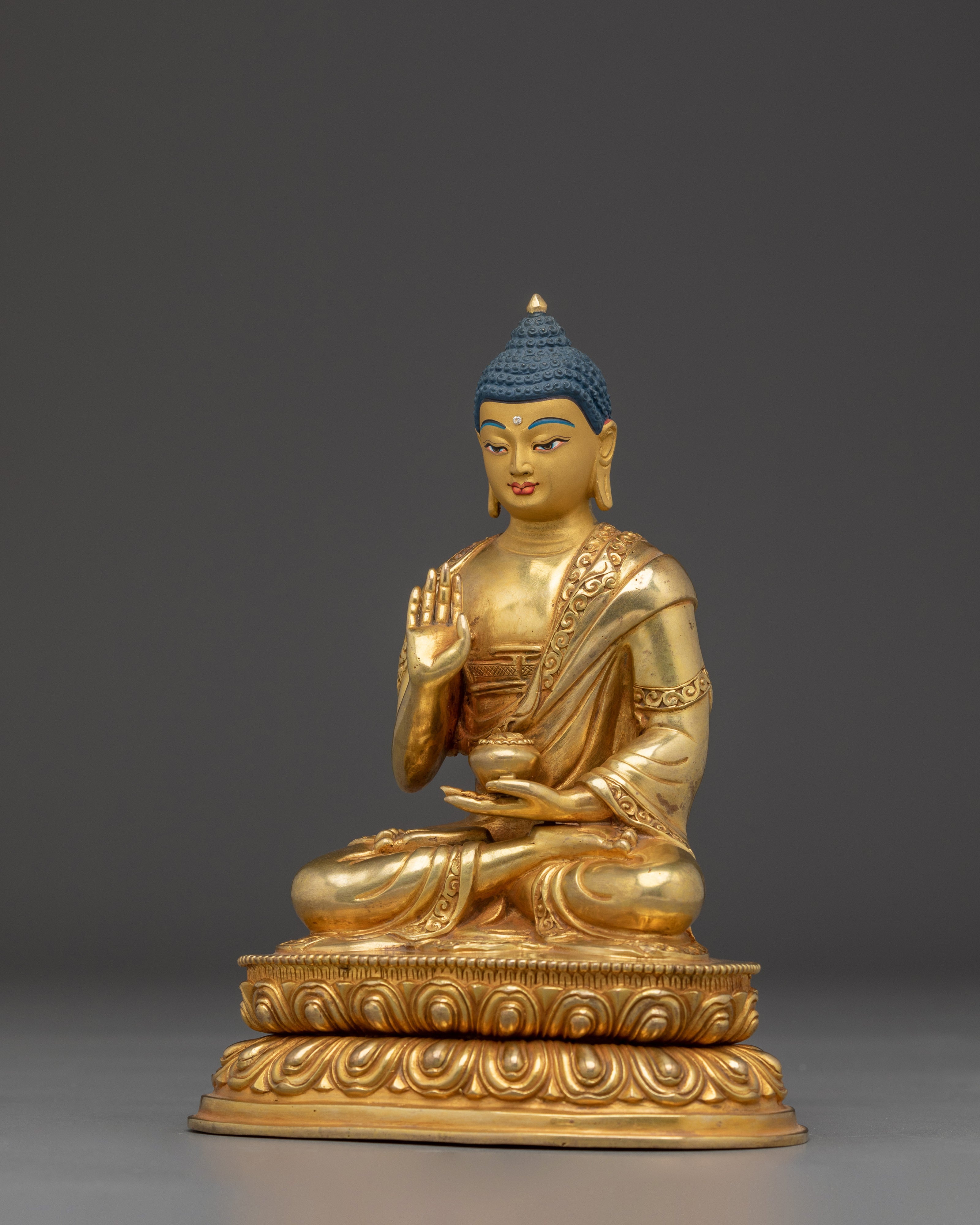 Amogasiddhi Buddha in 24K Gold-Gilded Copper | Sacred Protector and Meditation