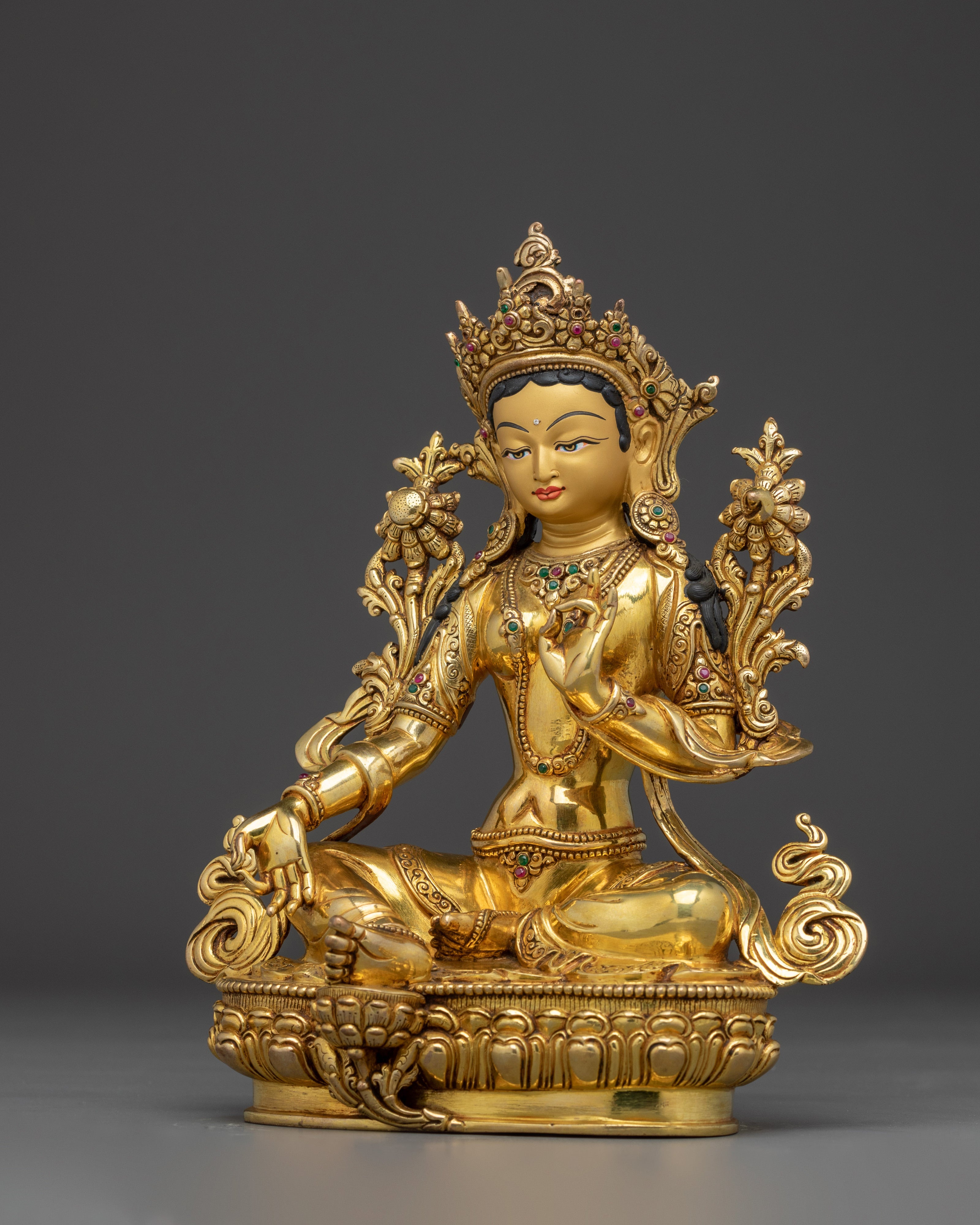 Golden Handmade Green Tara Art | Shyama Tara - Mother of Liberation