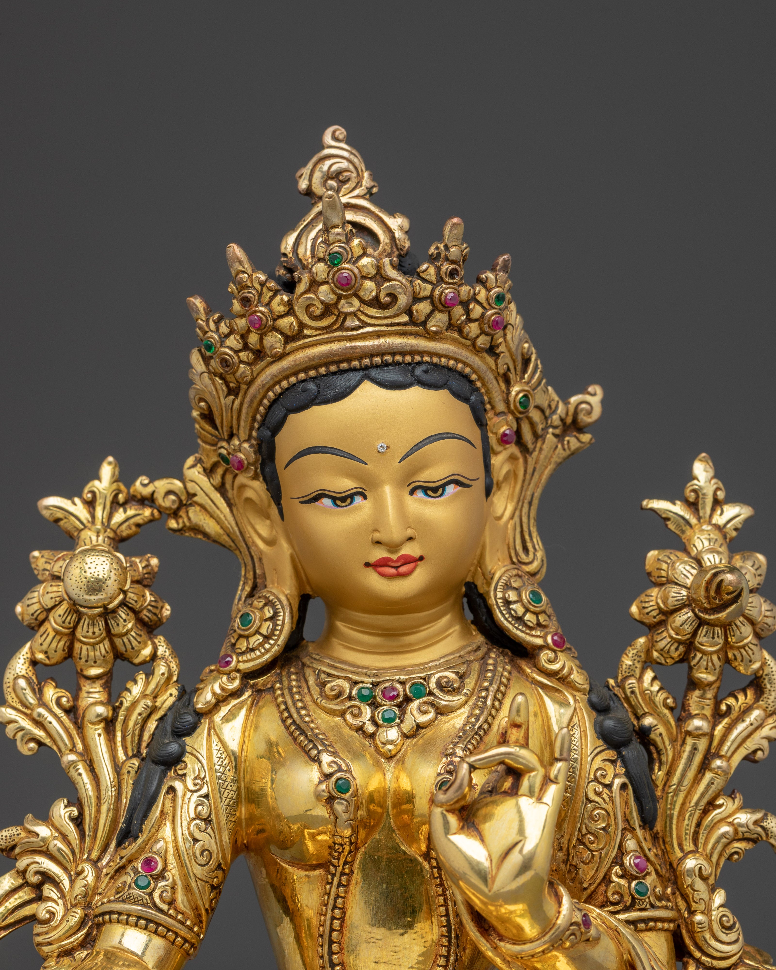 Golden Handmade Green Tara Art | Shyama Tara - Mother of Liberation