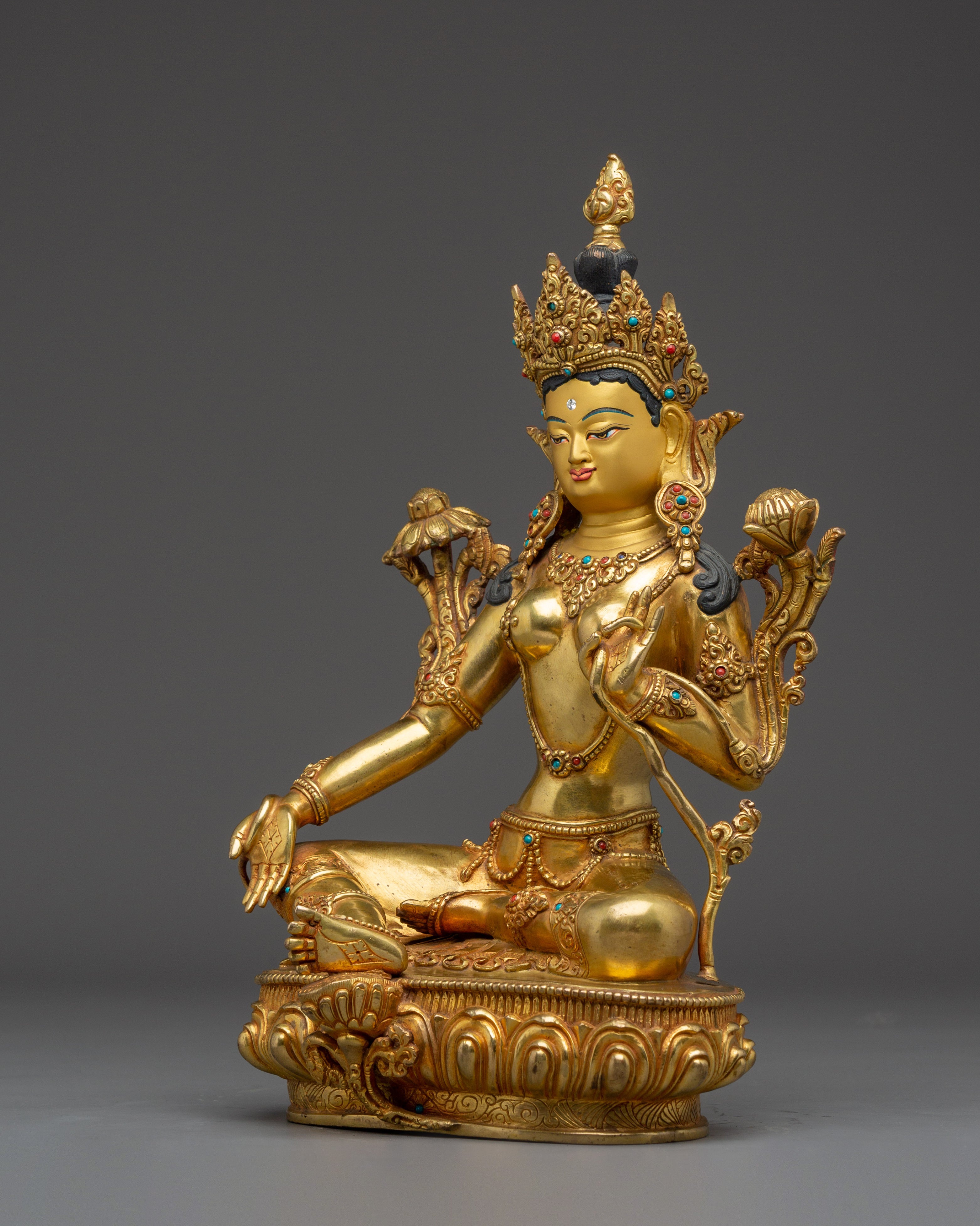Golden Handmade Green Tara Artwork | Shyama Tara - Mother of Liberation