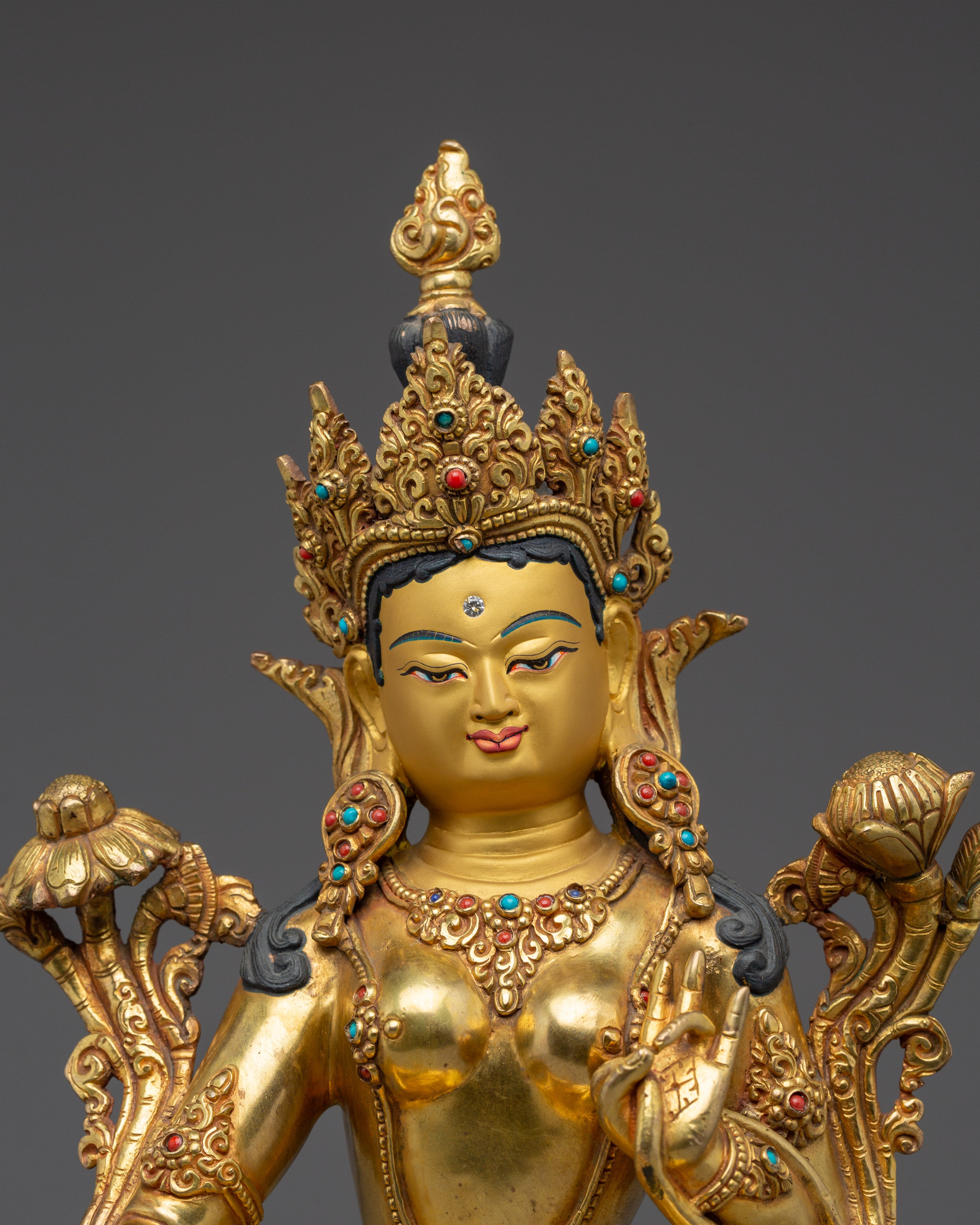 Golden Handmade Green Tara Artwork | Shyama Tara - Mother of Liberation