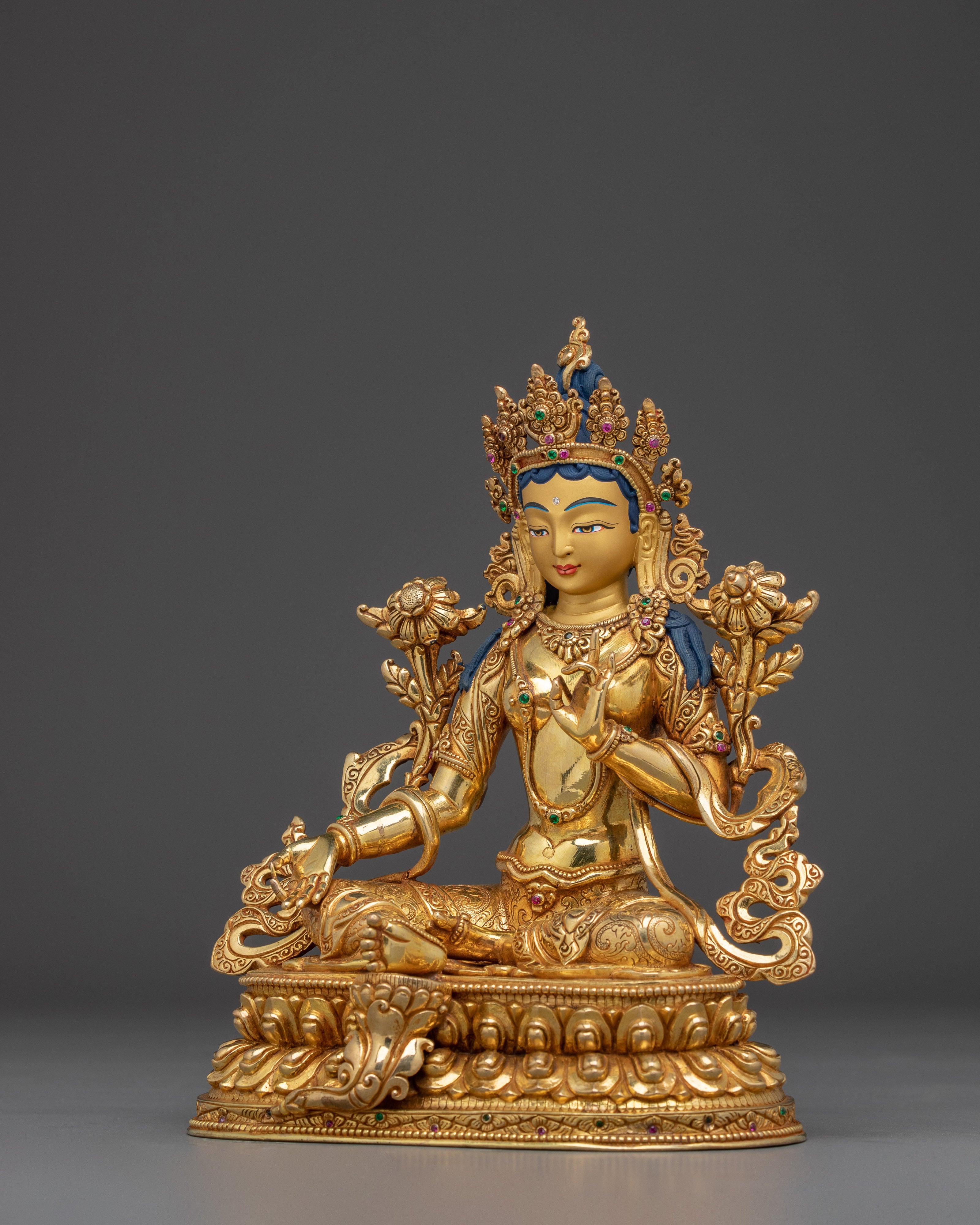 Golden Handmade Green Tara Art | Shyama Tara - Mother of Liberation