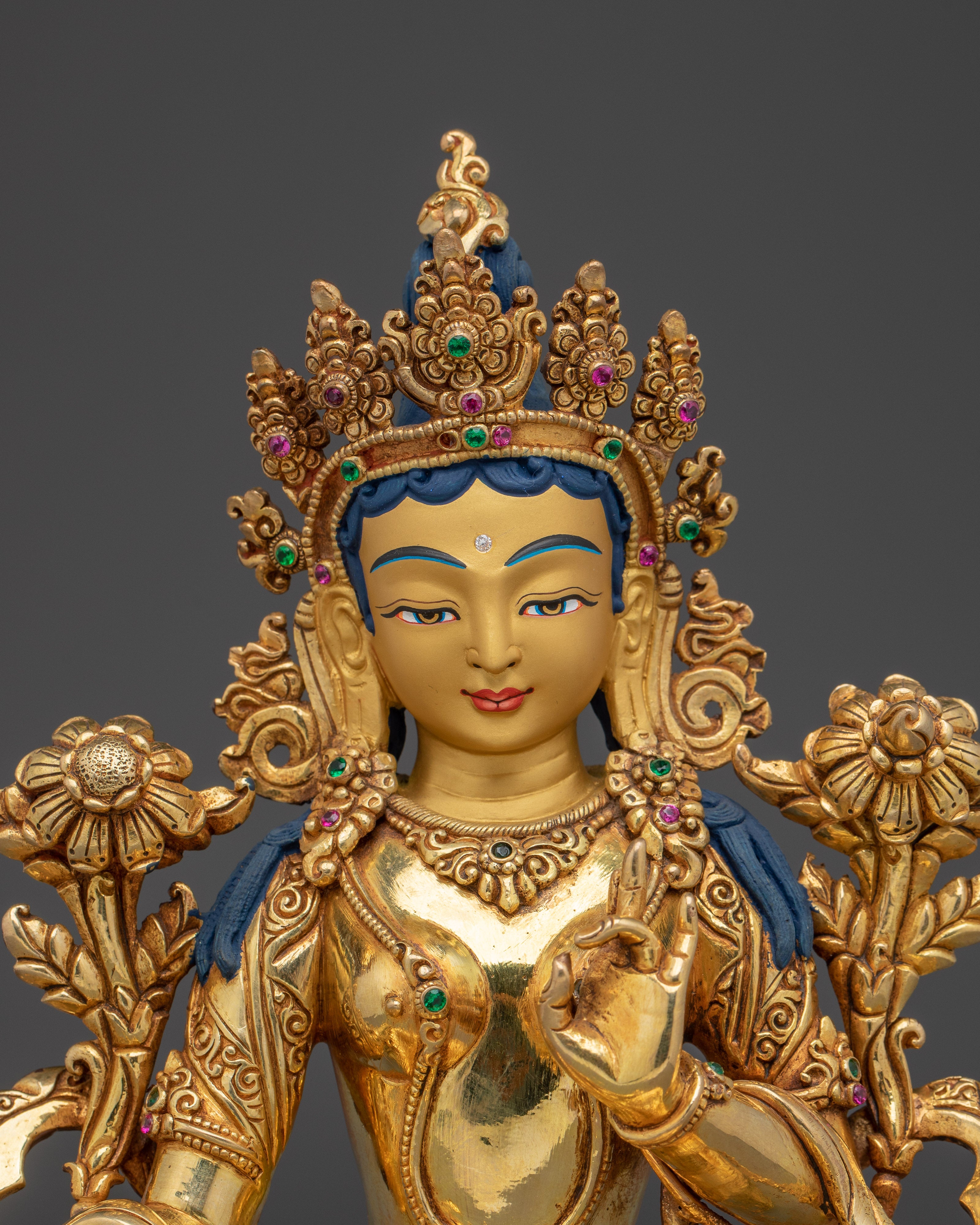 Golden Handmade Green Tara Art | Shyama Tara - Mother of Liberation