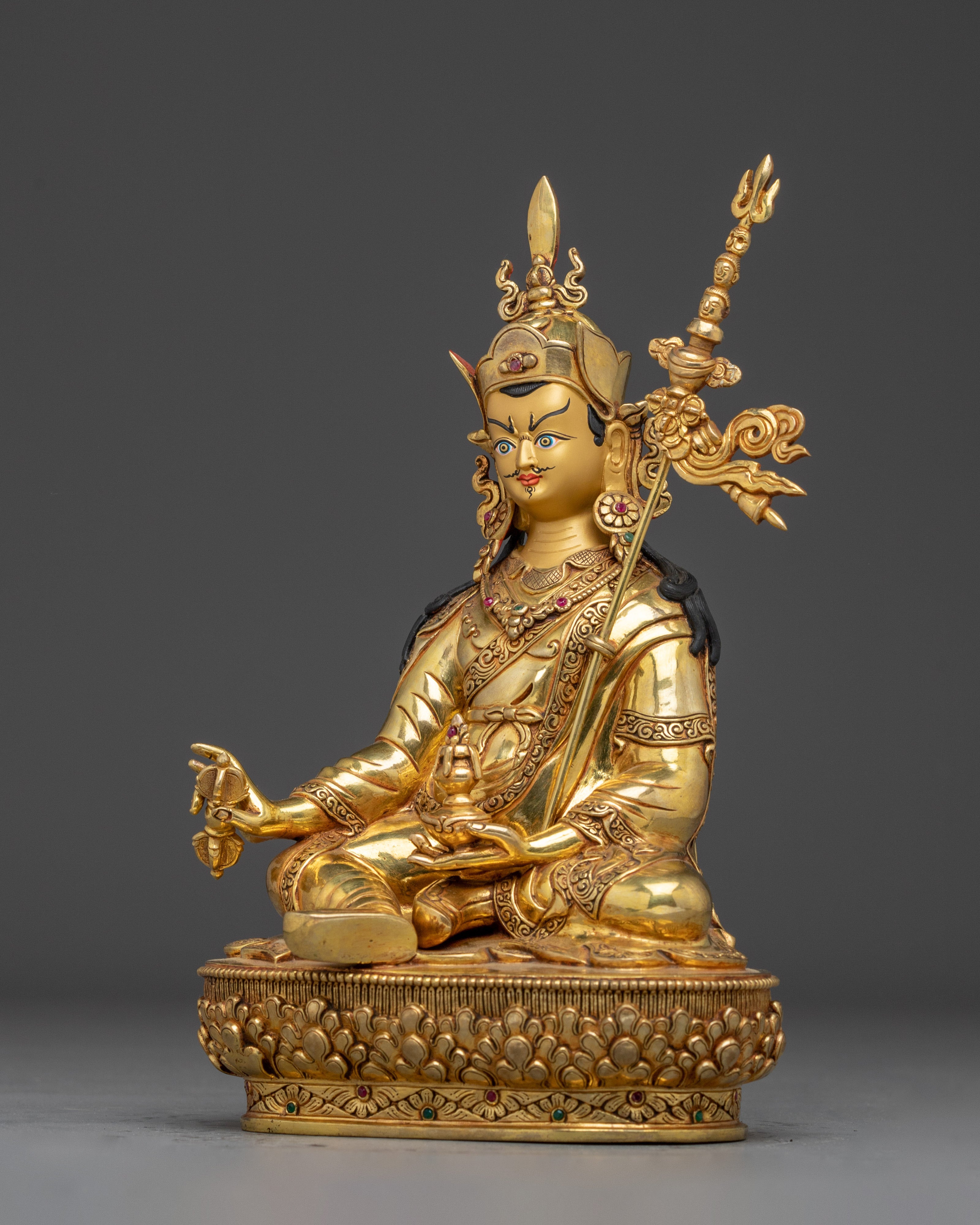 Guru Rinpoche Padmasambhava Copper Art | 24K Gold Gilded Buddhist Sculpture