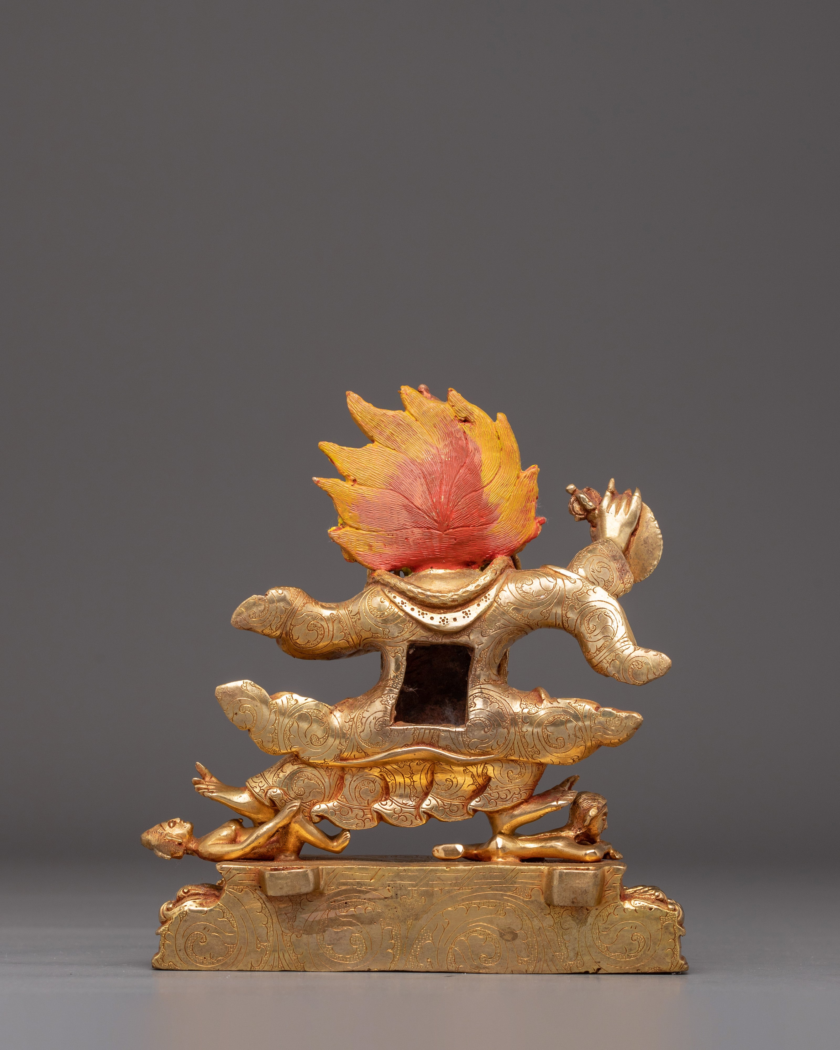 Handmade Buddhist Deity Mahakala Bernagchen Art | 24k Gold Gilded Sculpture