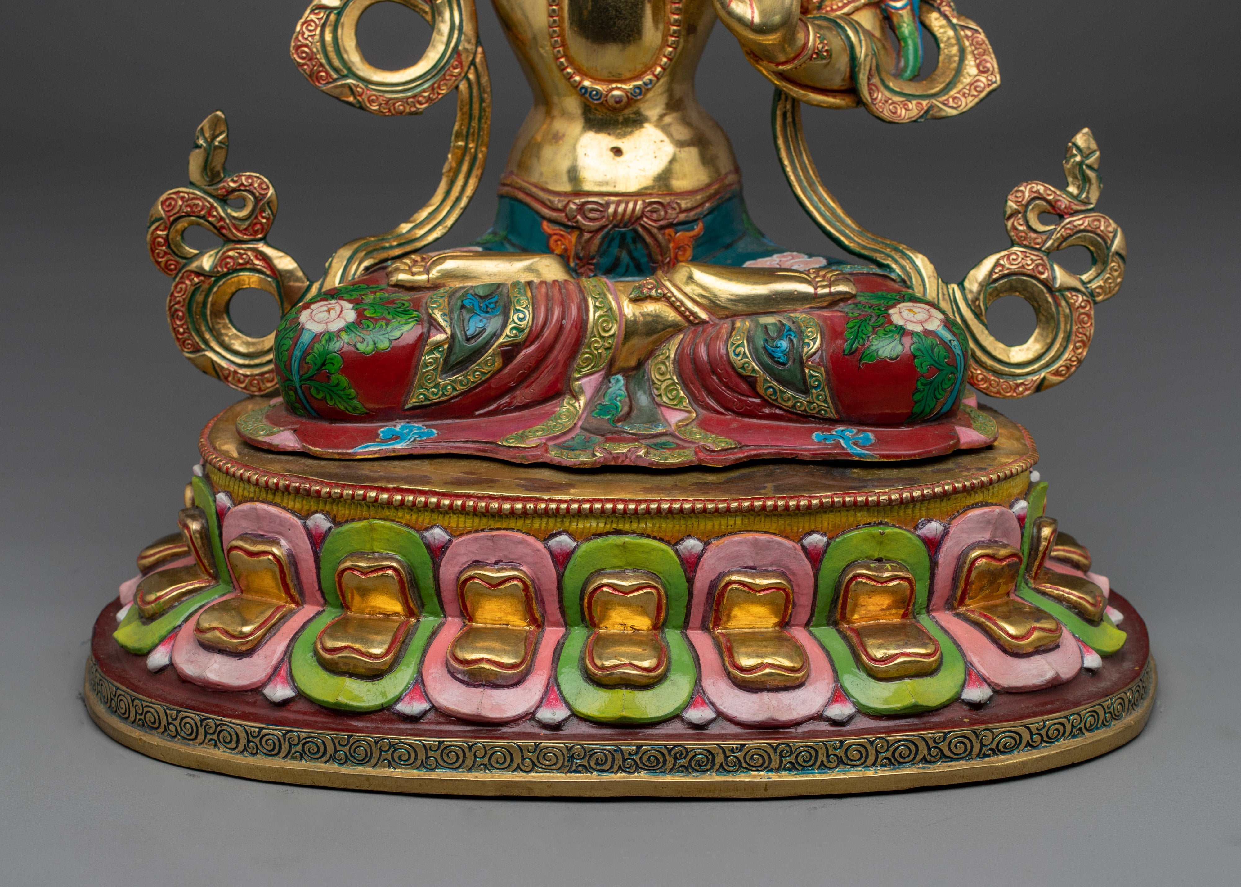 Golden Copper Manjushri Handmade Statue | Buddhist Deity for Wisdom