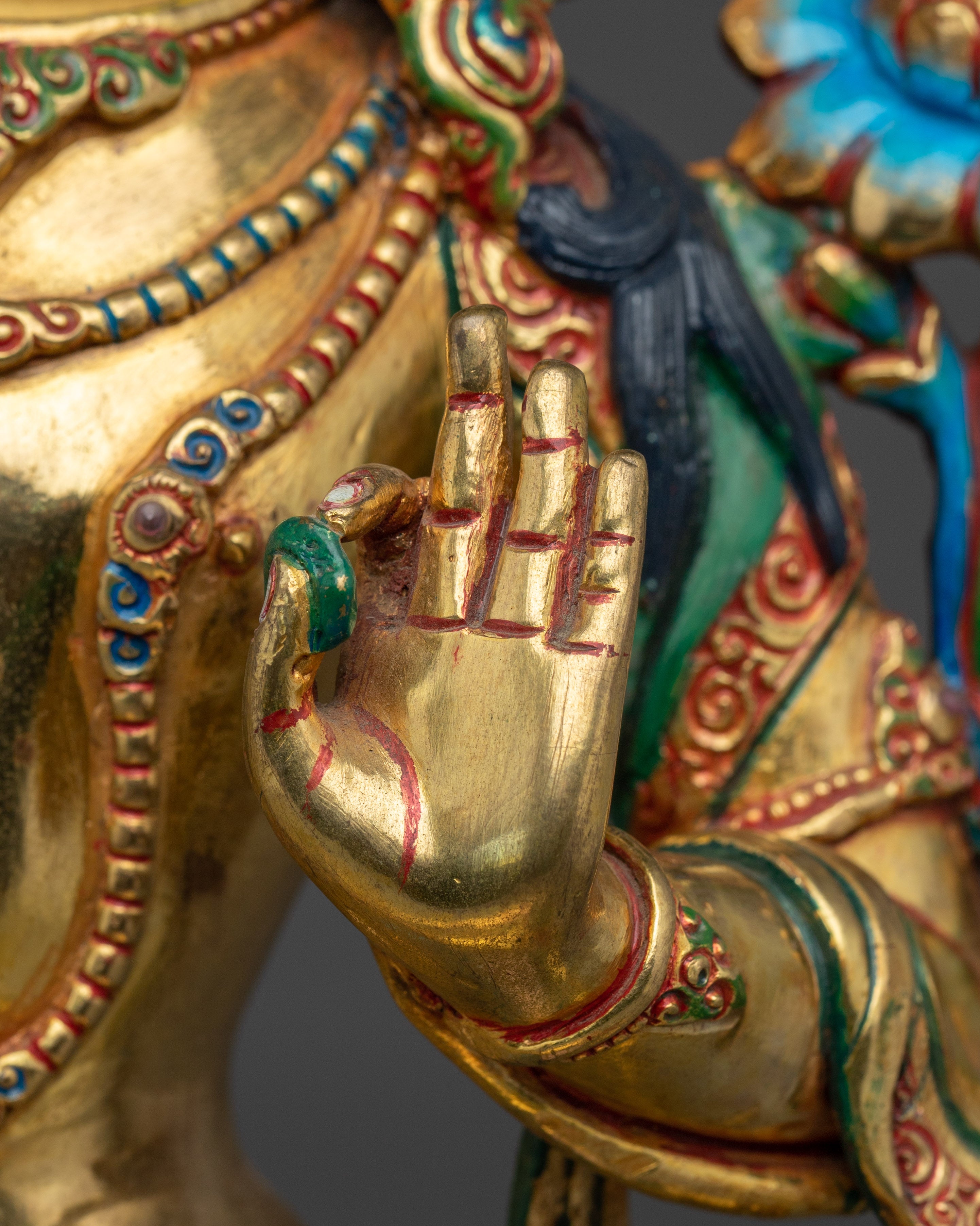 Golden Copper Manjushri Handmade Statue | Buddhist Deity for Wisdom