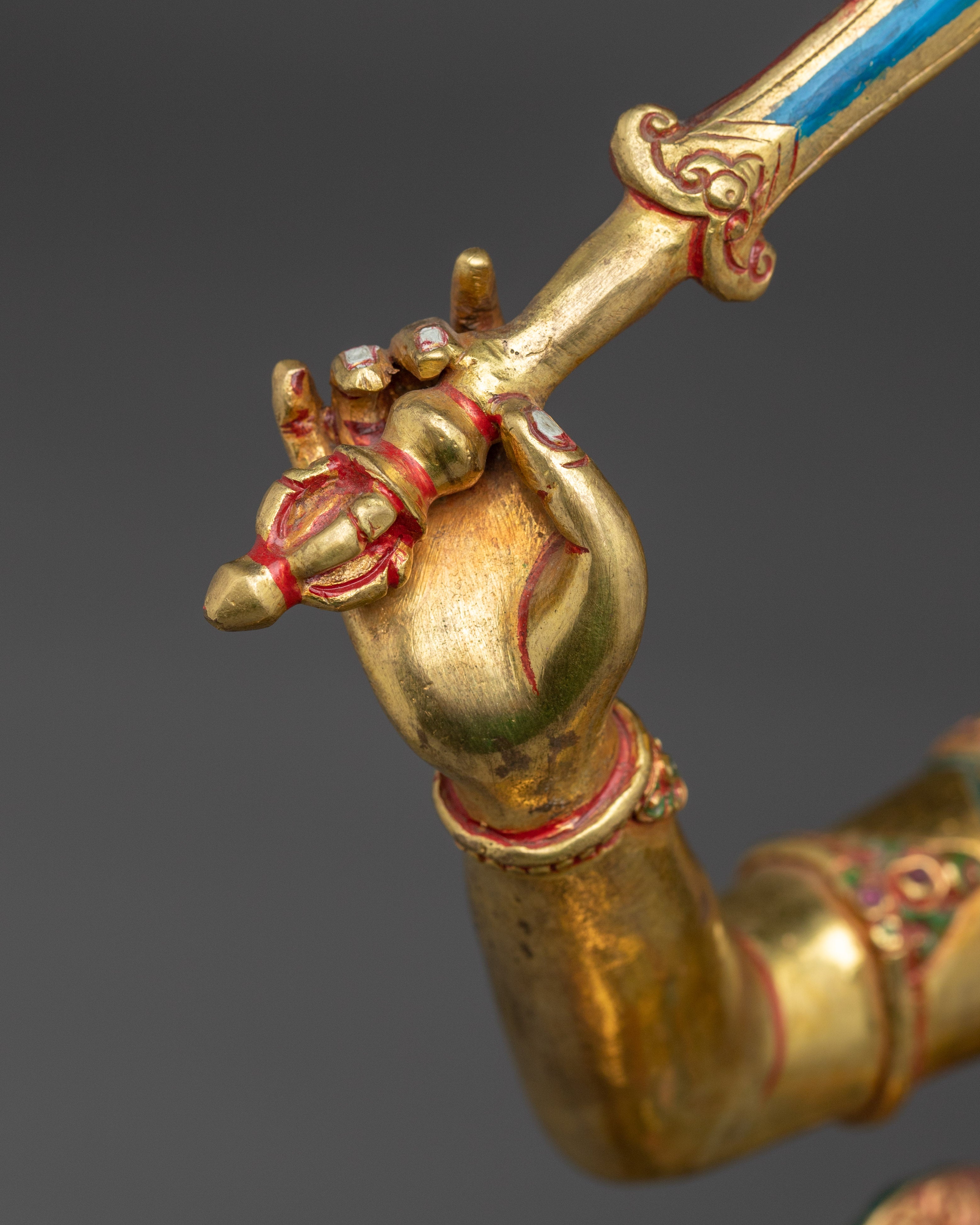 Golden Copper Manjushri Handmade Statue | Buddhist Deity for Wisdom