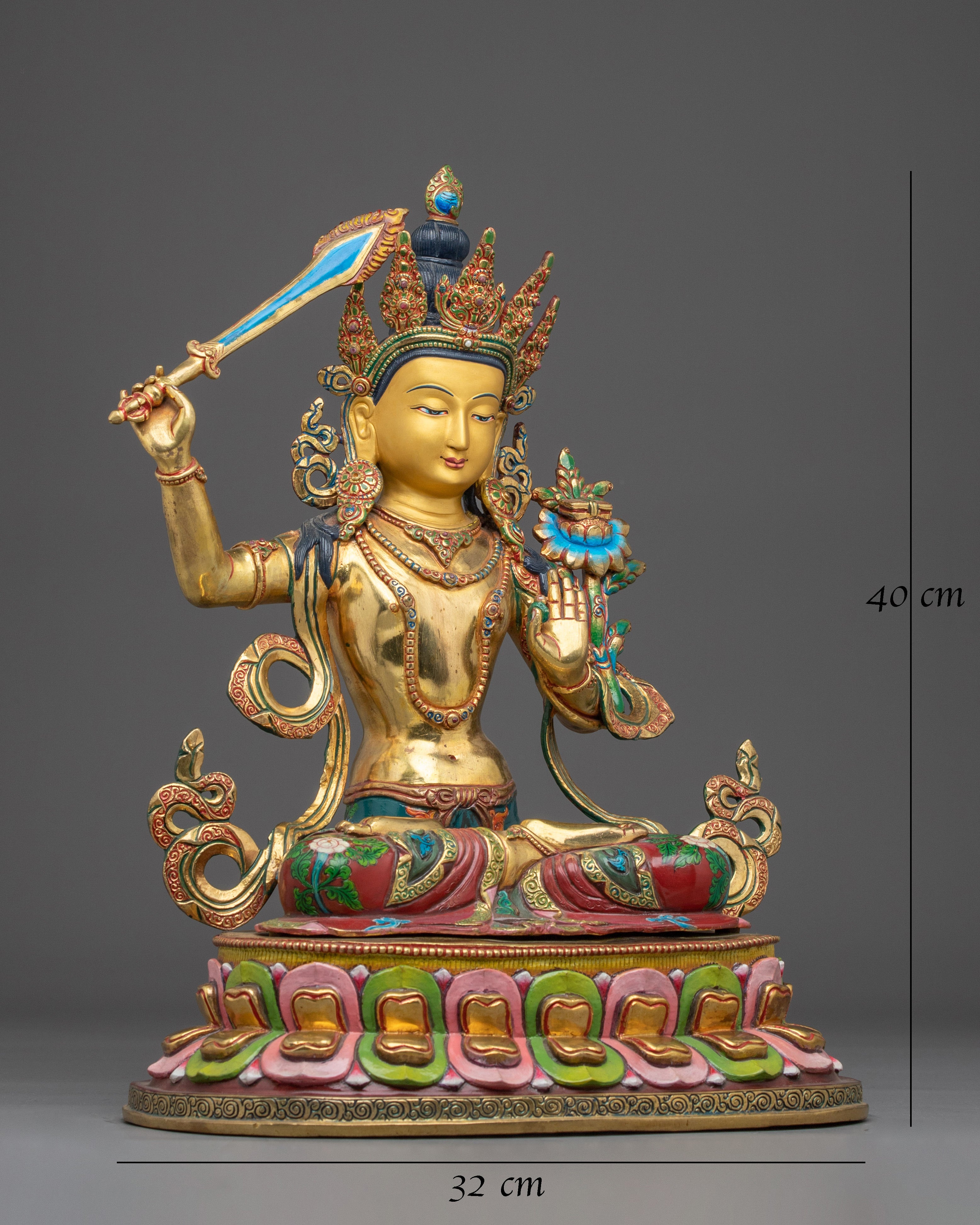 Golden Copper Manjushri Handmade Statue