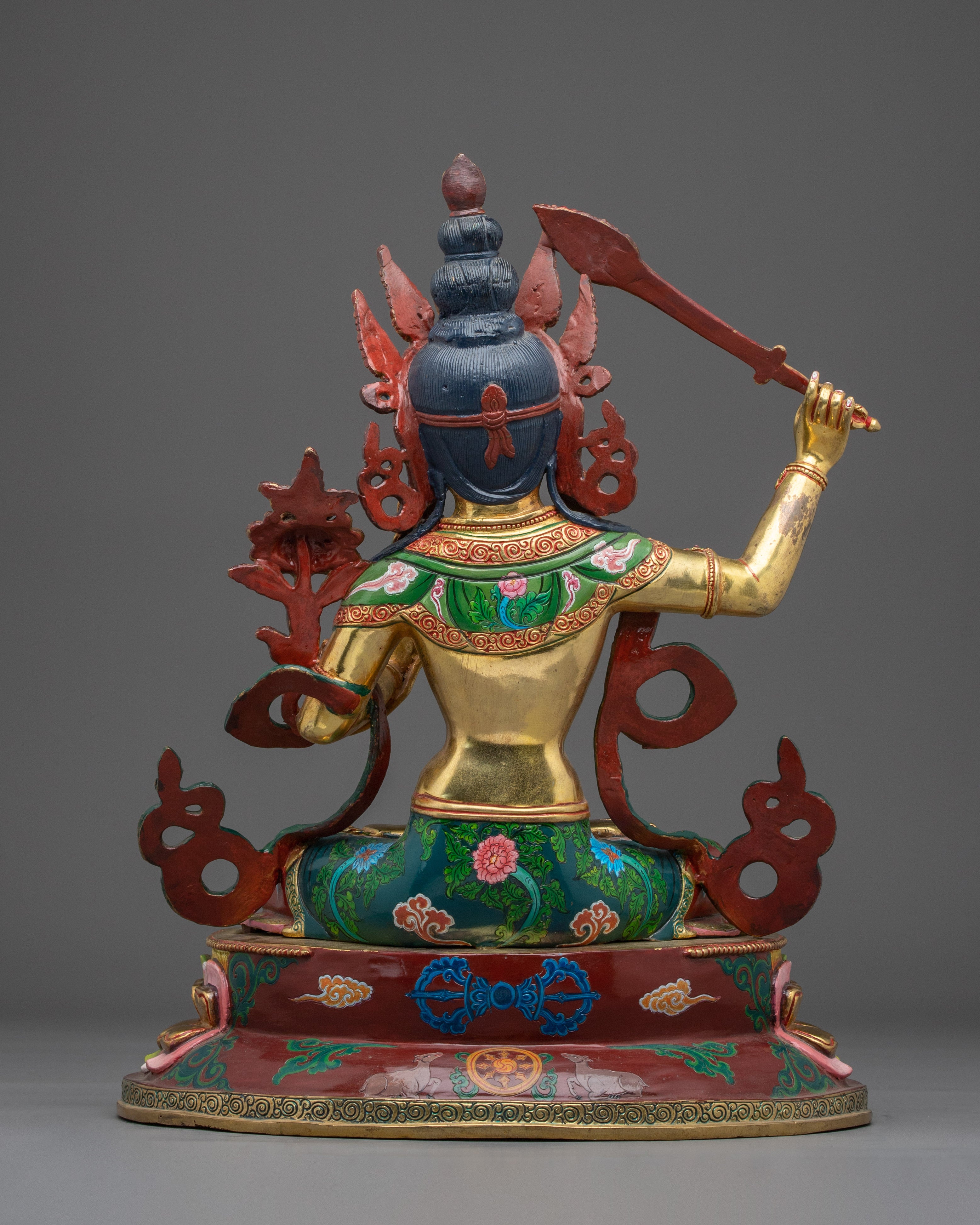 Golden Copper Manjushri Handmade Statue | Buddhist Deity for Wisdom