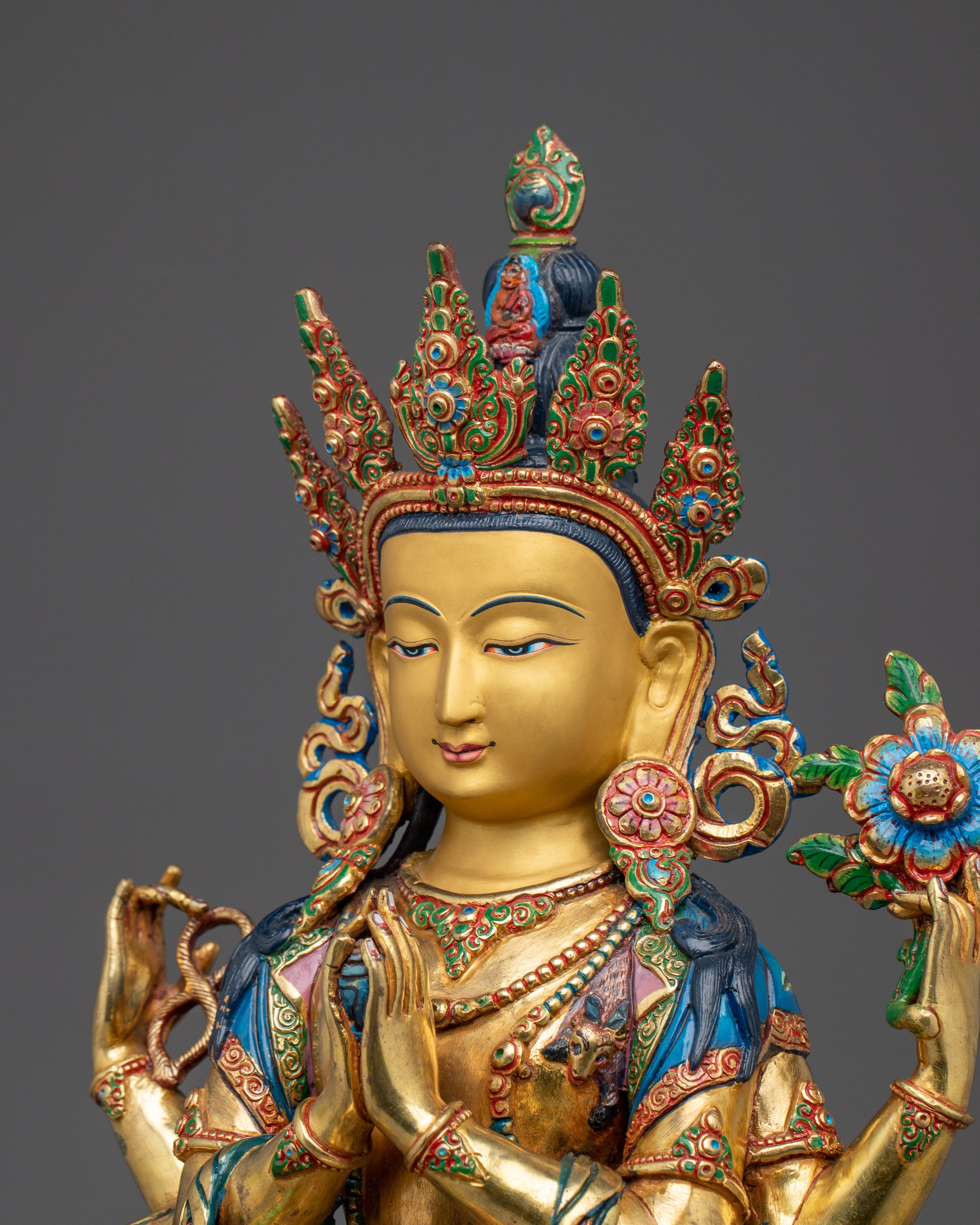4-Armed Avalokiteshvara Figurine | Tibetan Sculpture