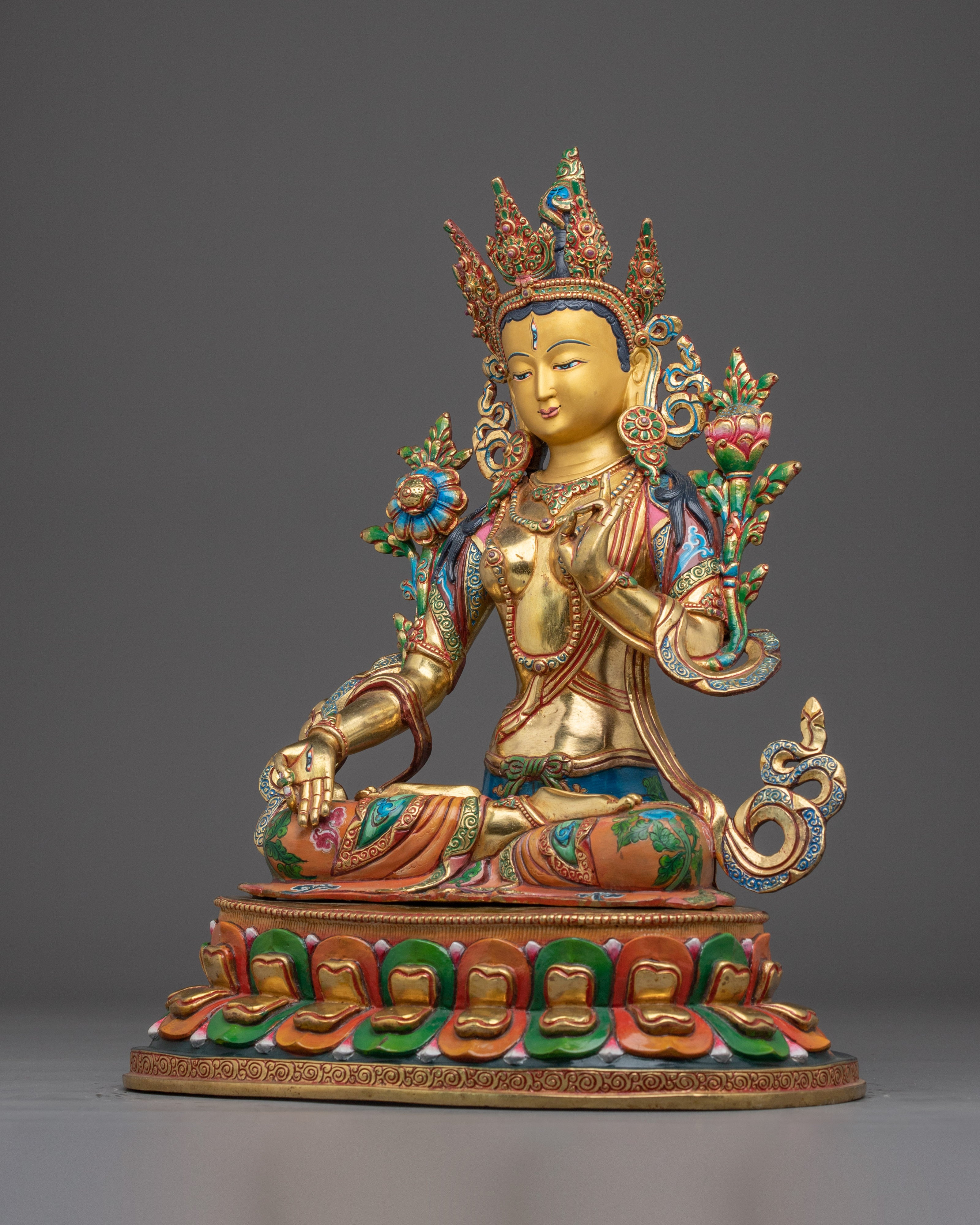 Golden White Tara Spiritual Statue | Enlightened Compassion Deity