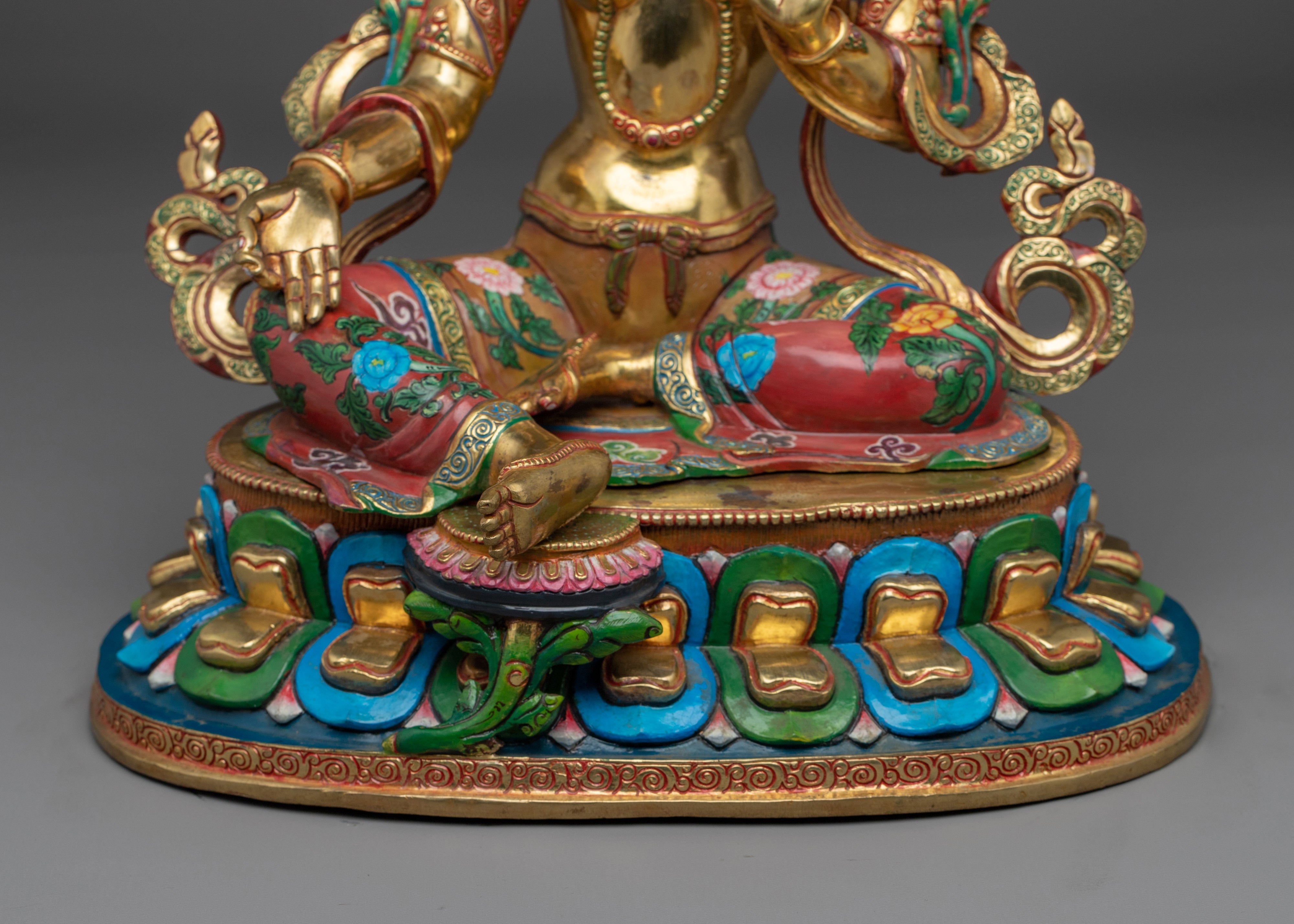 Golden Handmade Green Tara Statue | Shyama Tara - Mother of Liberation