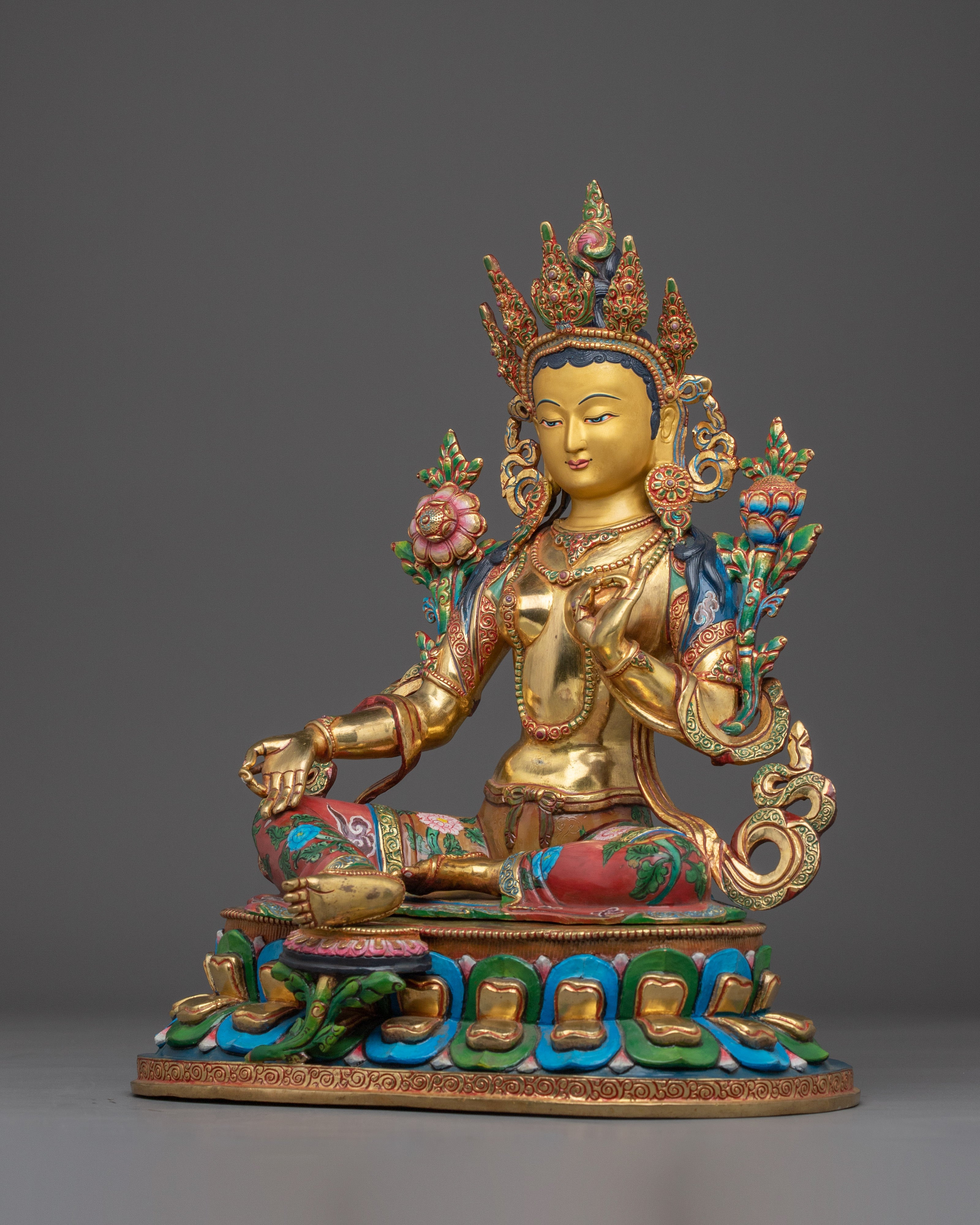 Golden Handmade Green Tara Statue | Shyama Tara - Mother of Liberation