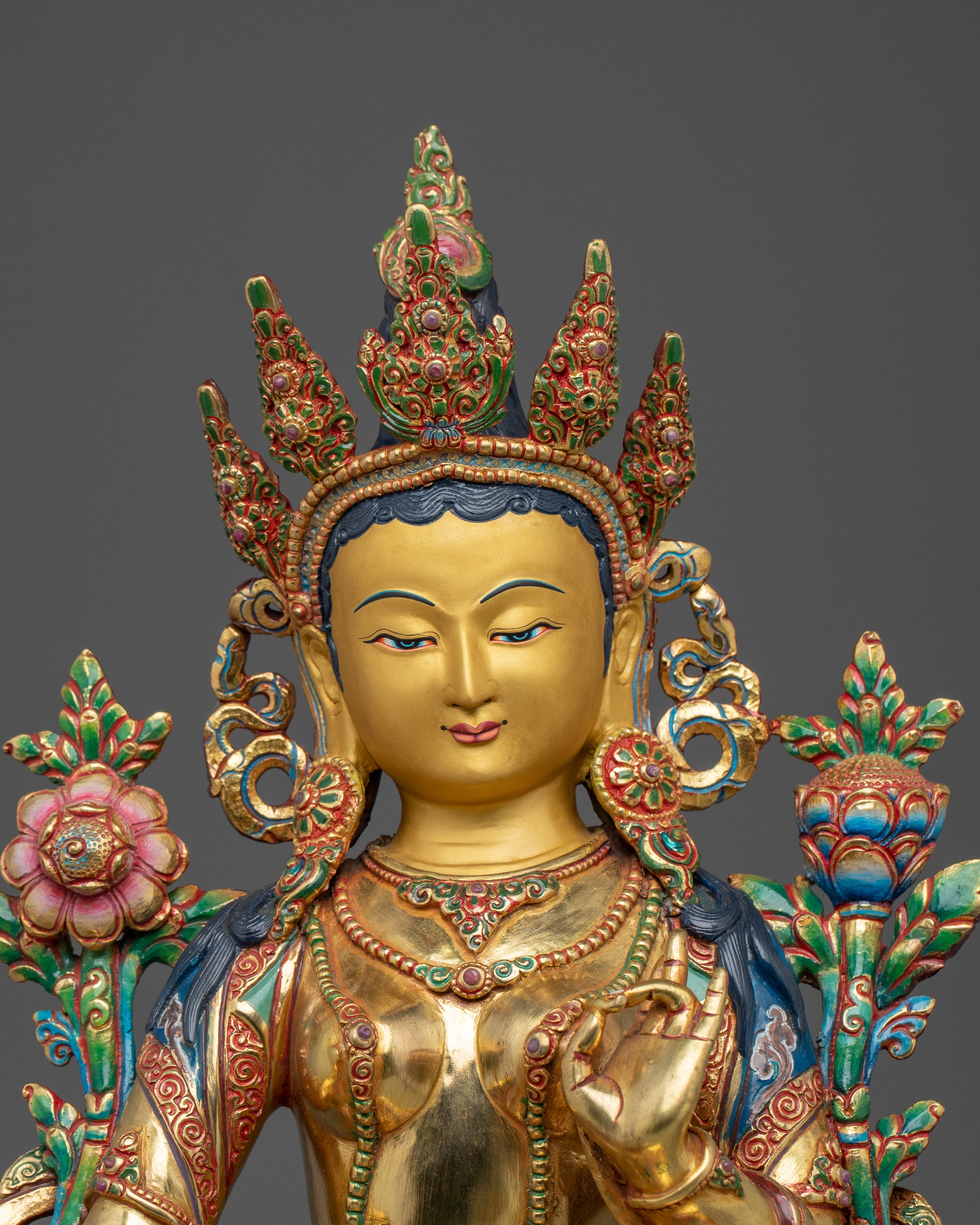 Golden Handmade Green Tara Statue | Shyama Tara - Mother of Liberation