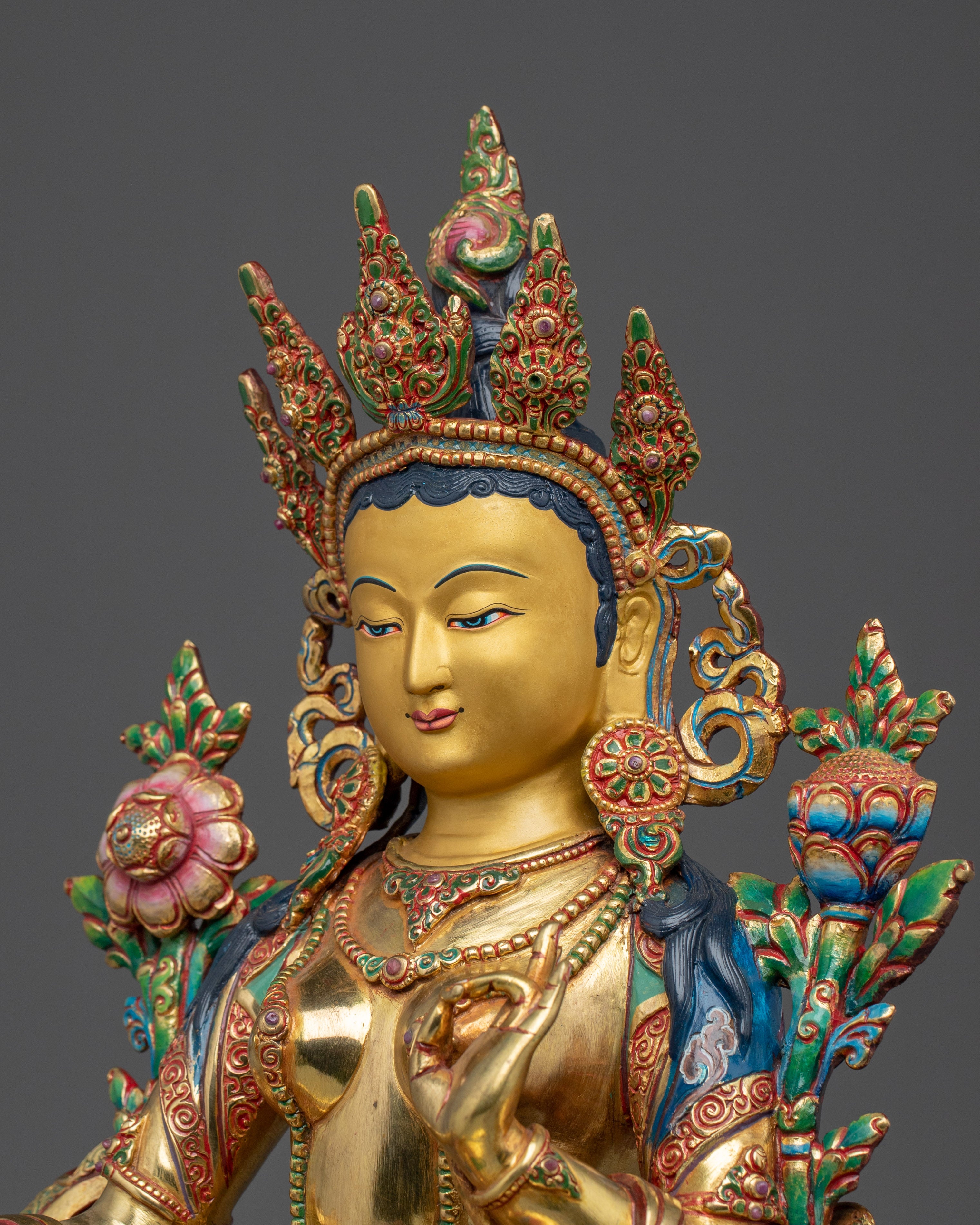 Golden Handmade Green Tara Statue | Shyama Tara - Mother of Liberation