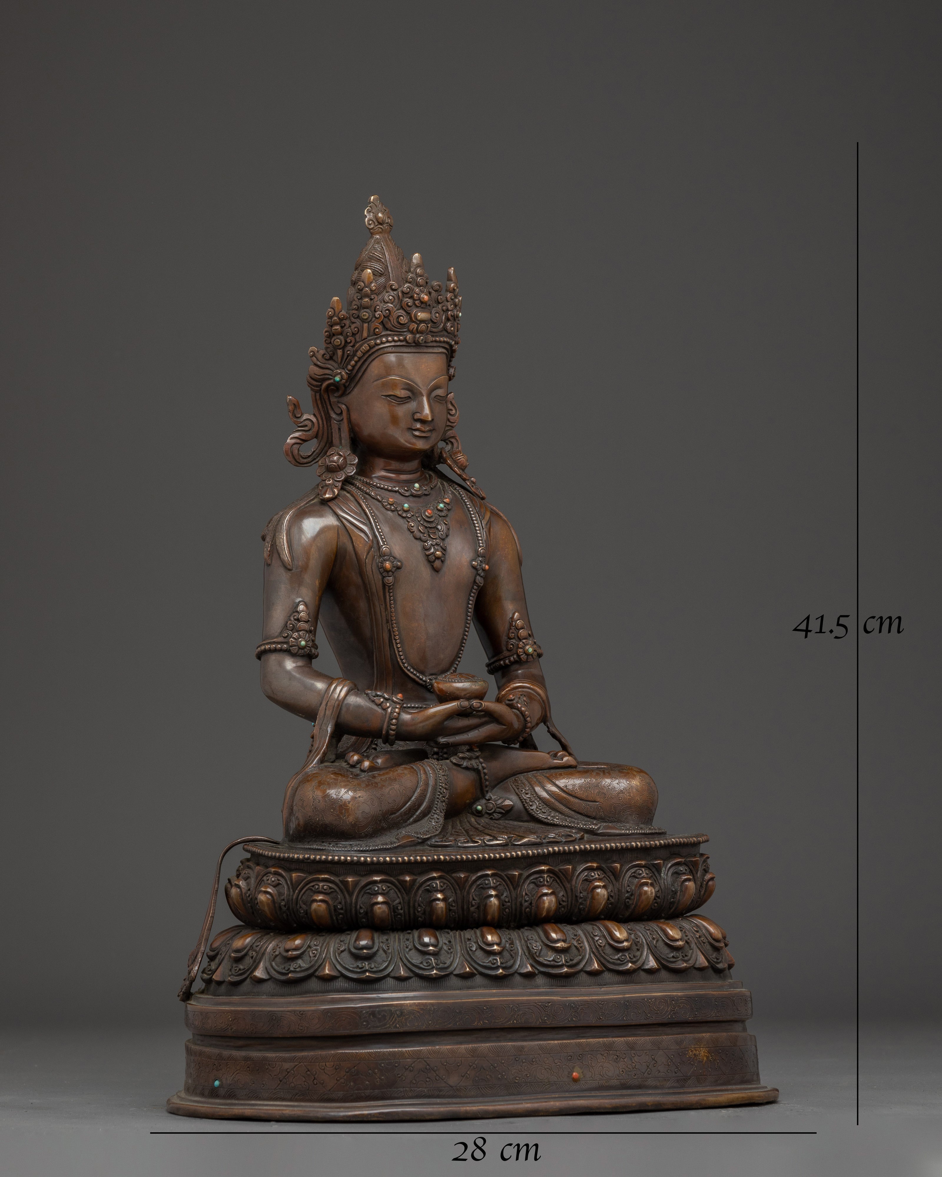 Crown Amitabha Buddha in Oxidized Copper