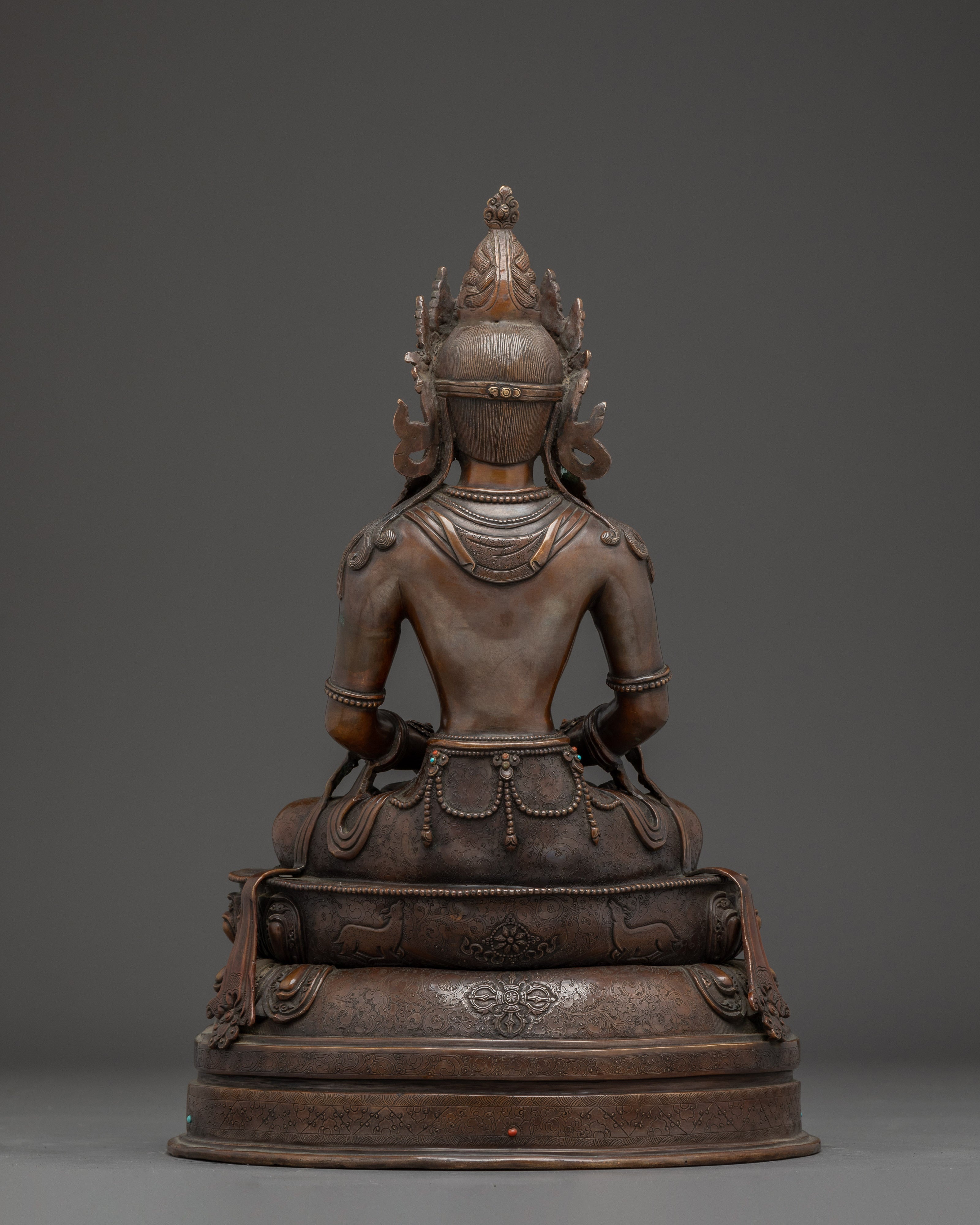 Crown Amitabha Buddha in Oxidized Copper | Ideal for Altars and Meditation