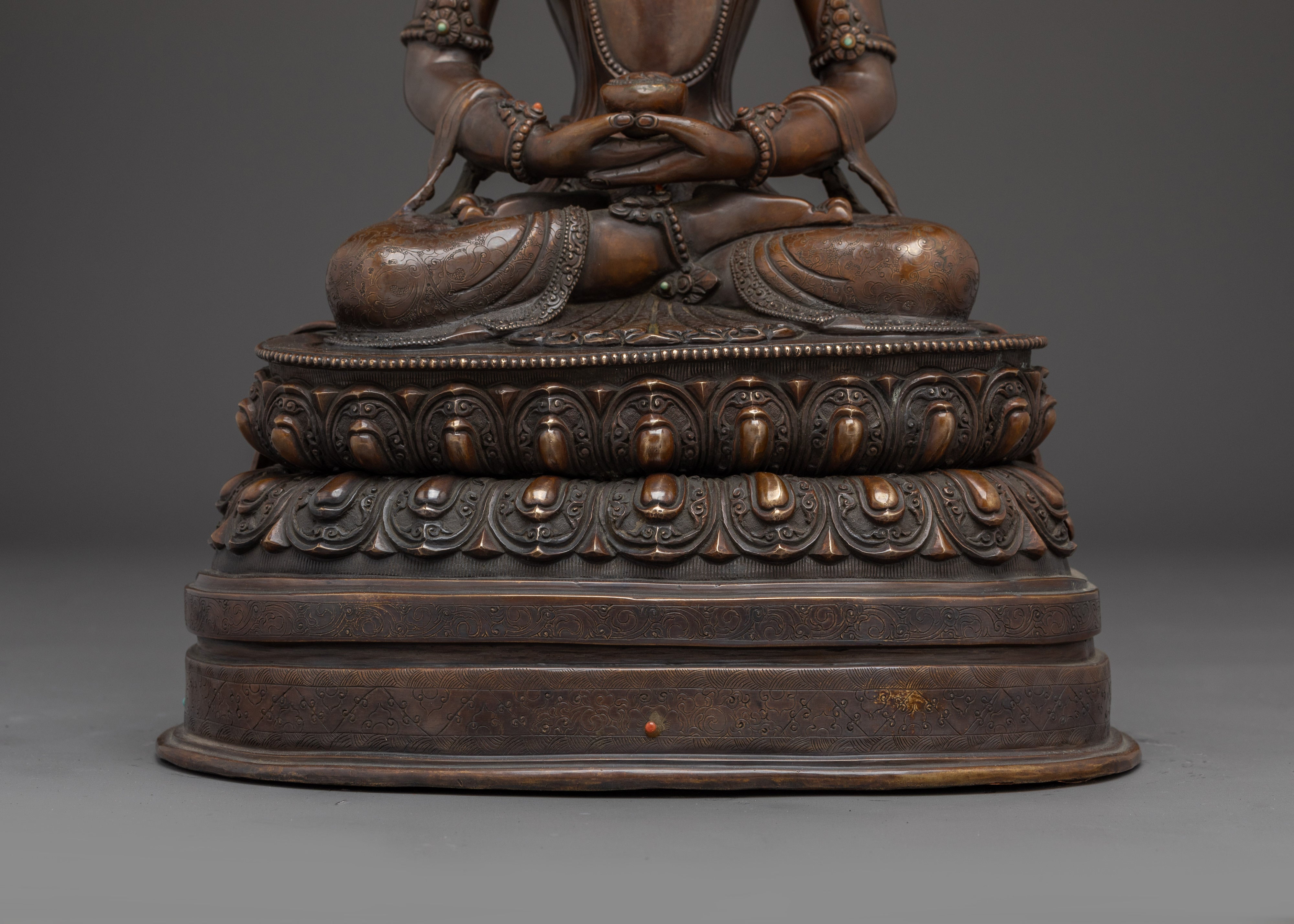 Crown Amitabha Buddha in Oxidized Copper | Ideal for Altars and Meditation