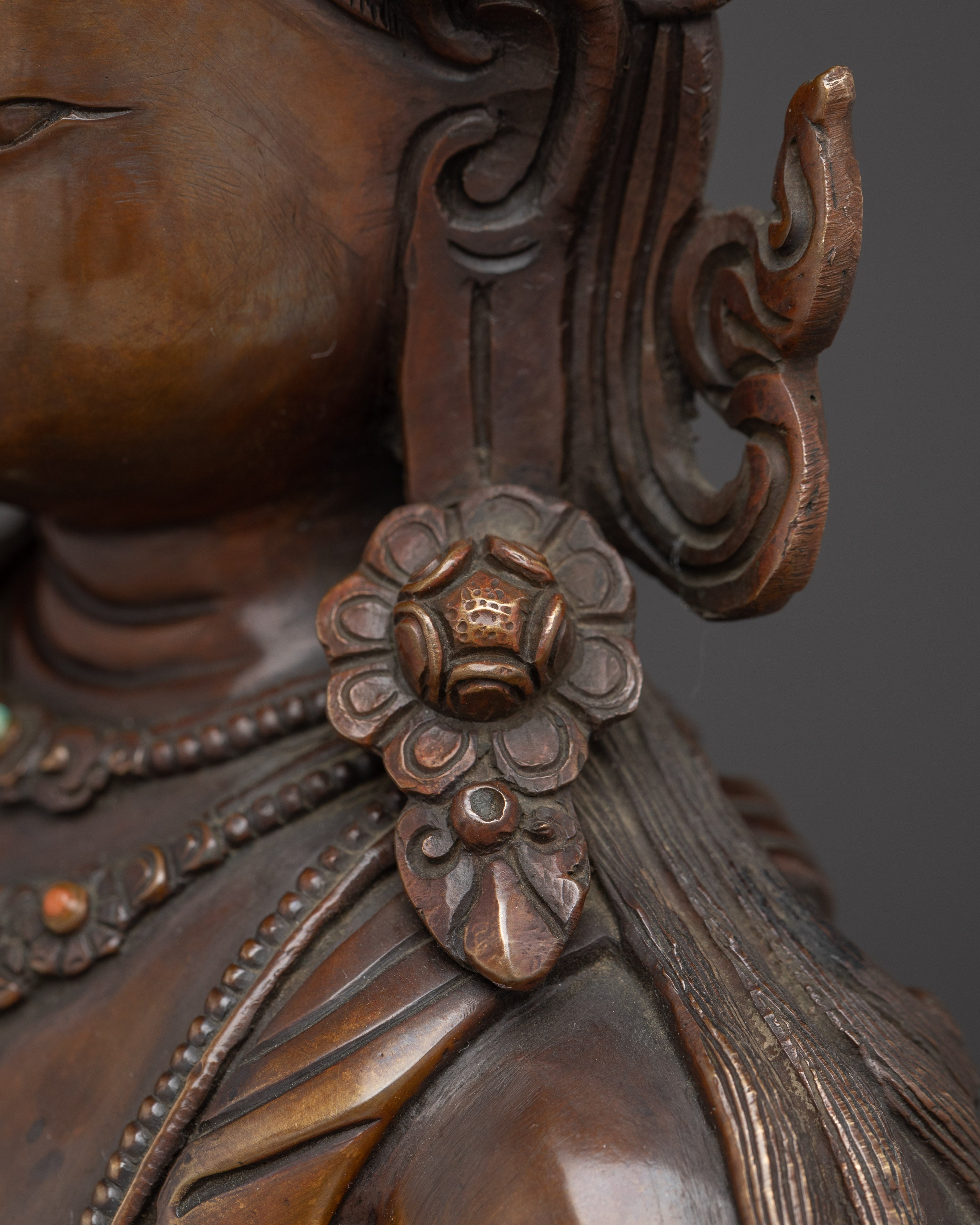 Crown Amitabha Buddha in Oxidized Copper | Ideal for Altars and Meditation