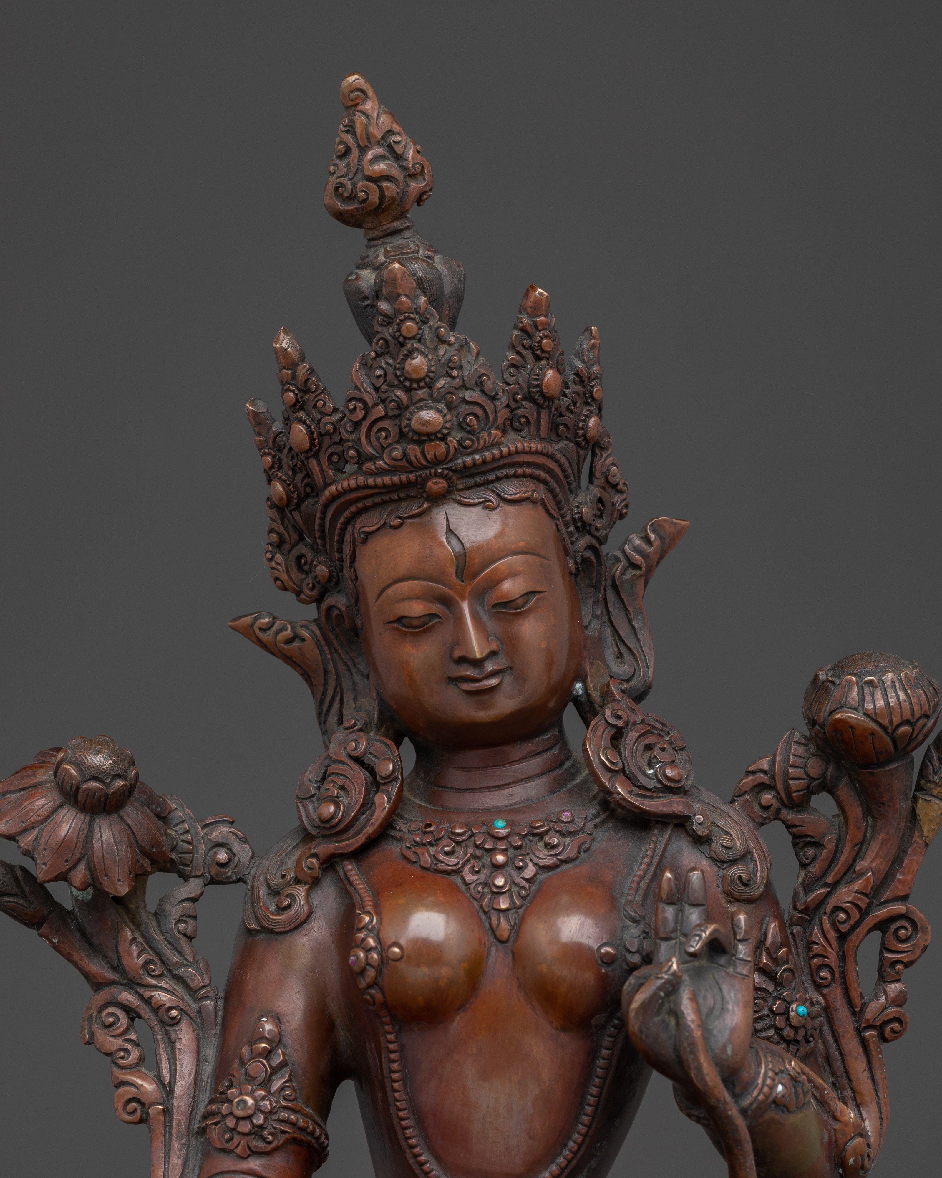 Oxidized White Tara Art in Copper | Symbol of Compassion and Longevity