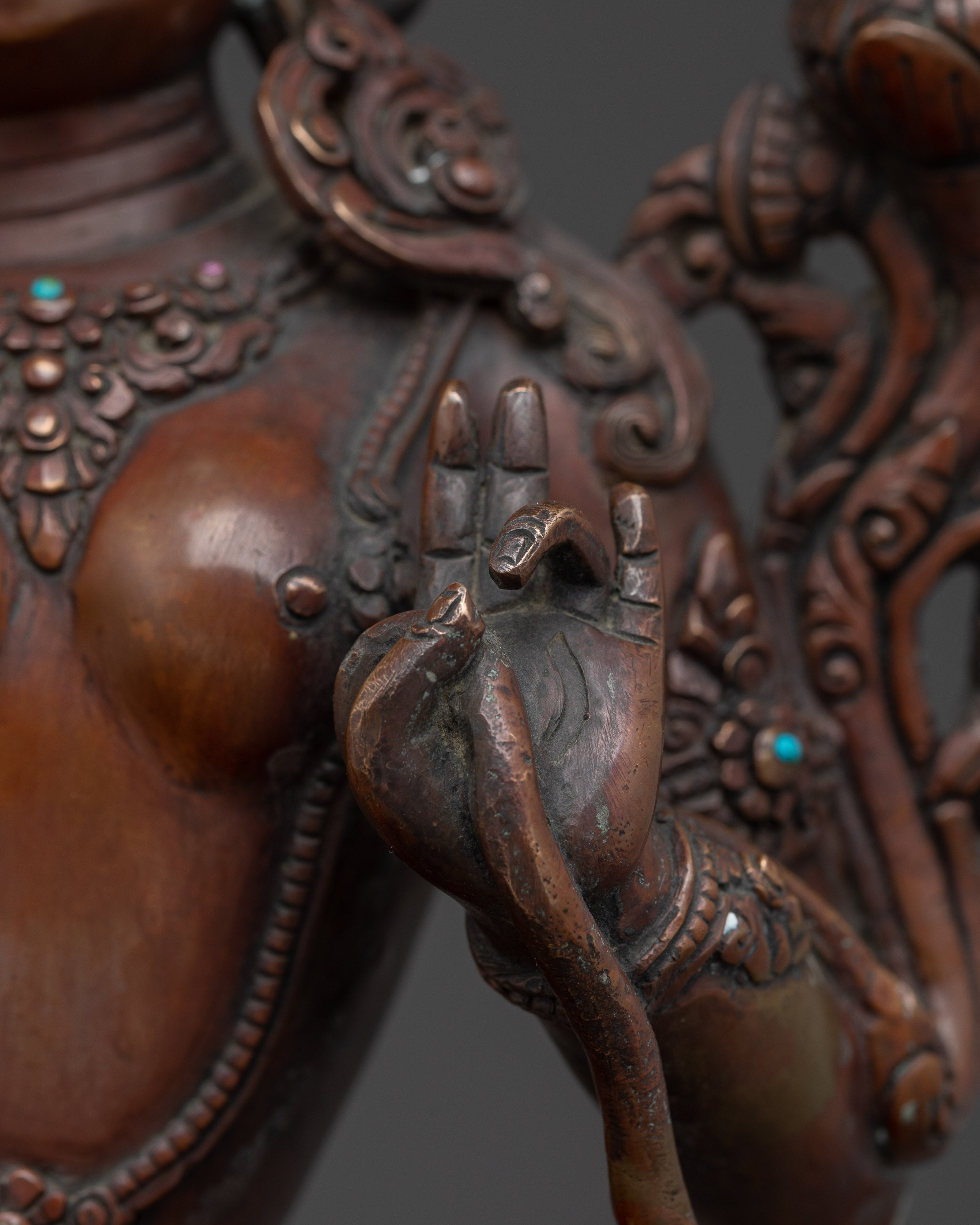 Oxidized White Tara Art in Copper | Symbol of Compassion and Longevity