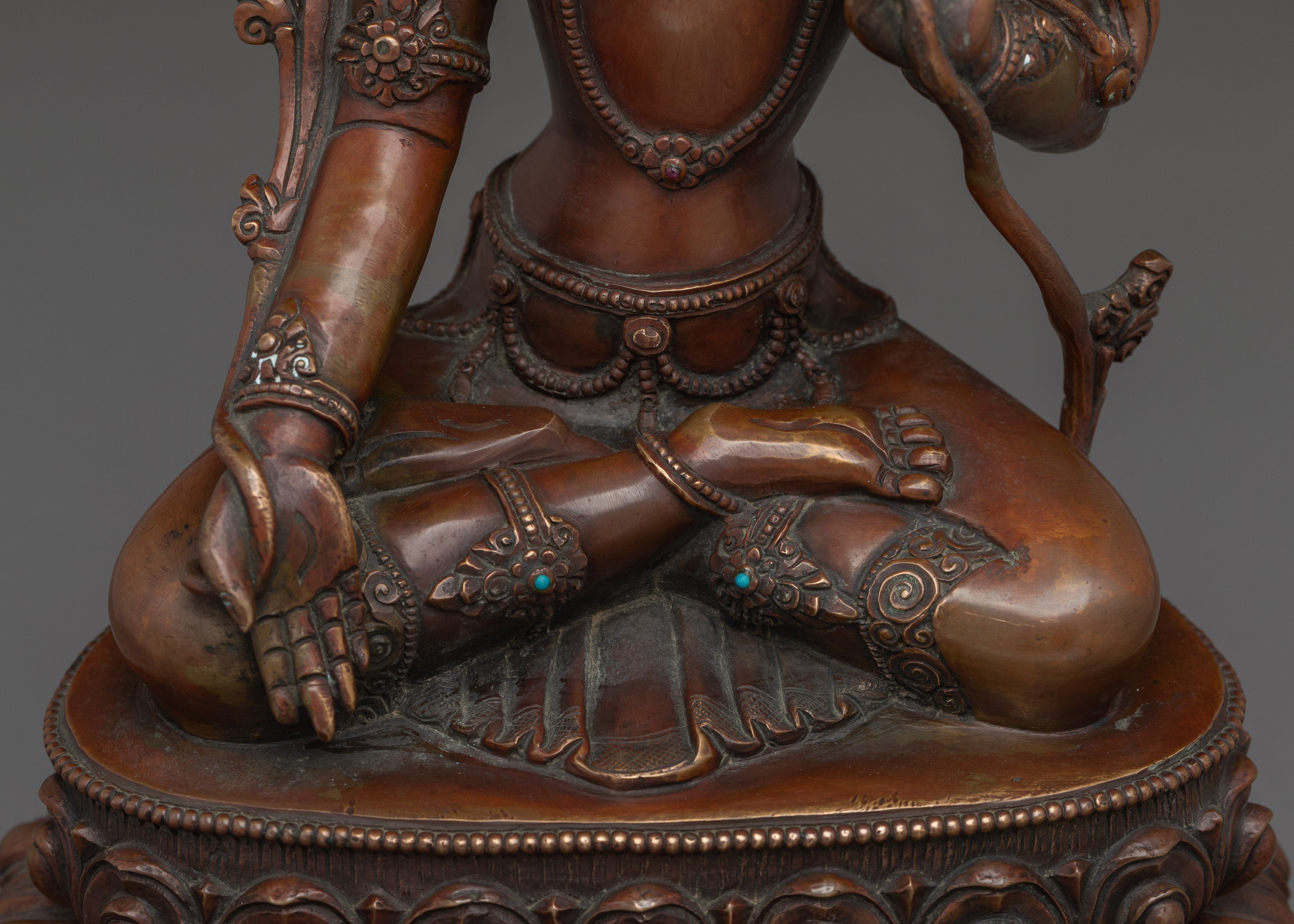 Oxidized White Tara Art in Copper | Symbol of Compassion and Longevity