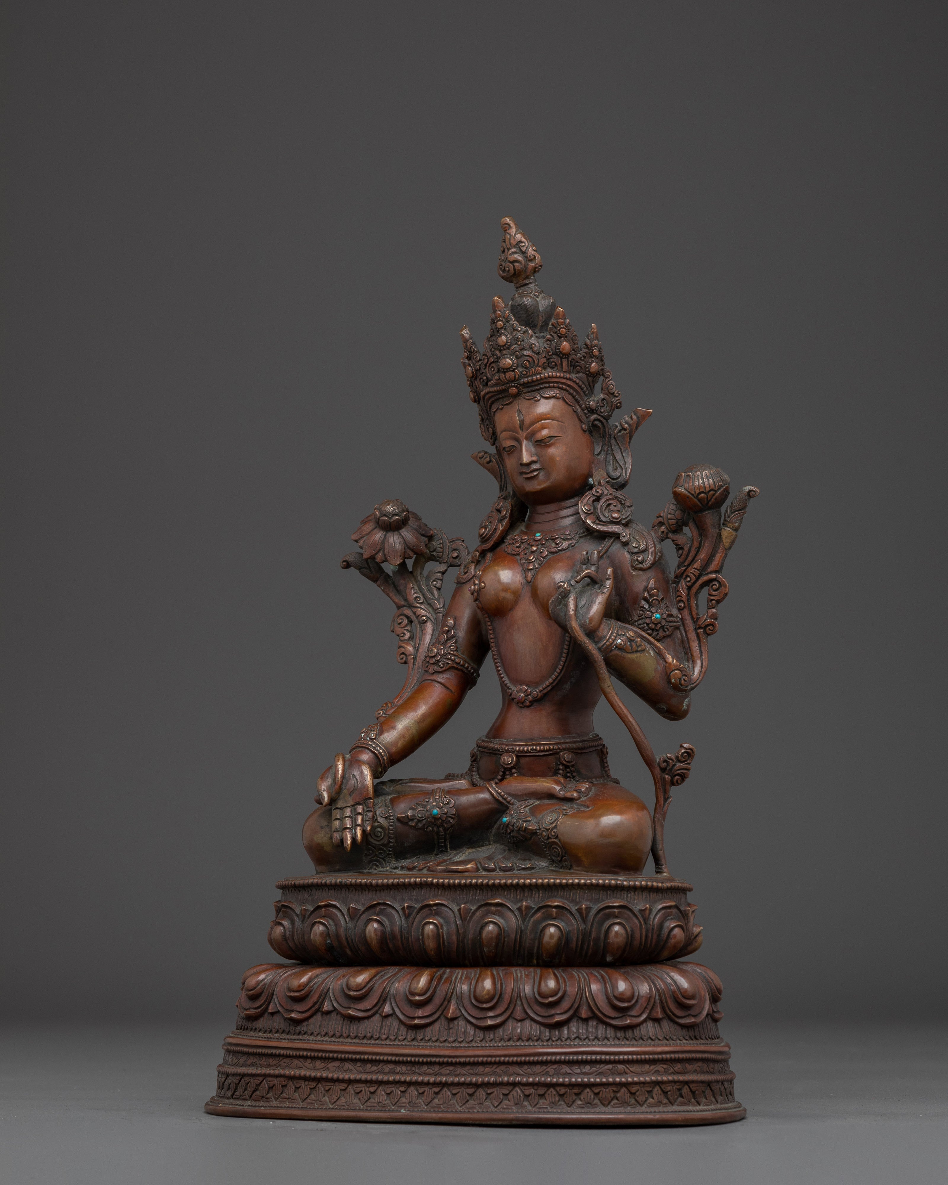 Oxidized White Tara Art in Copper | Symbol of Compassion and Longevity