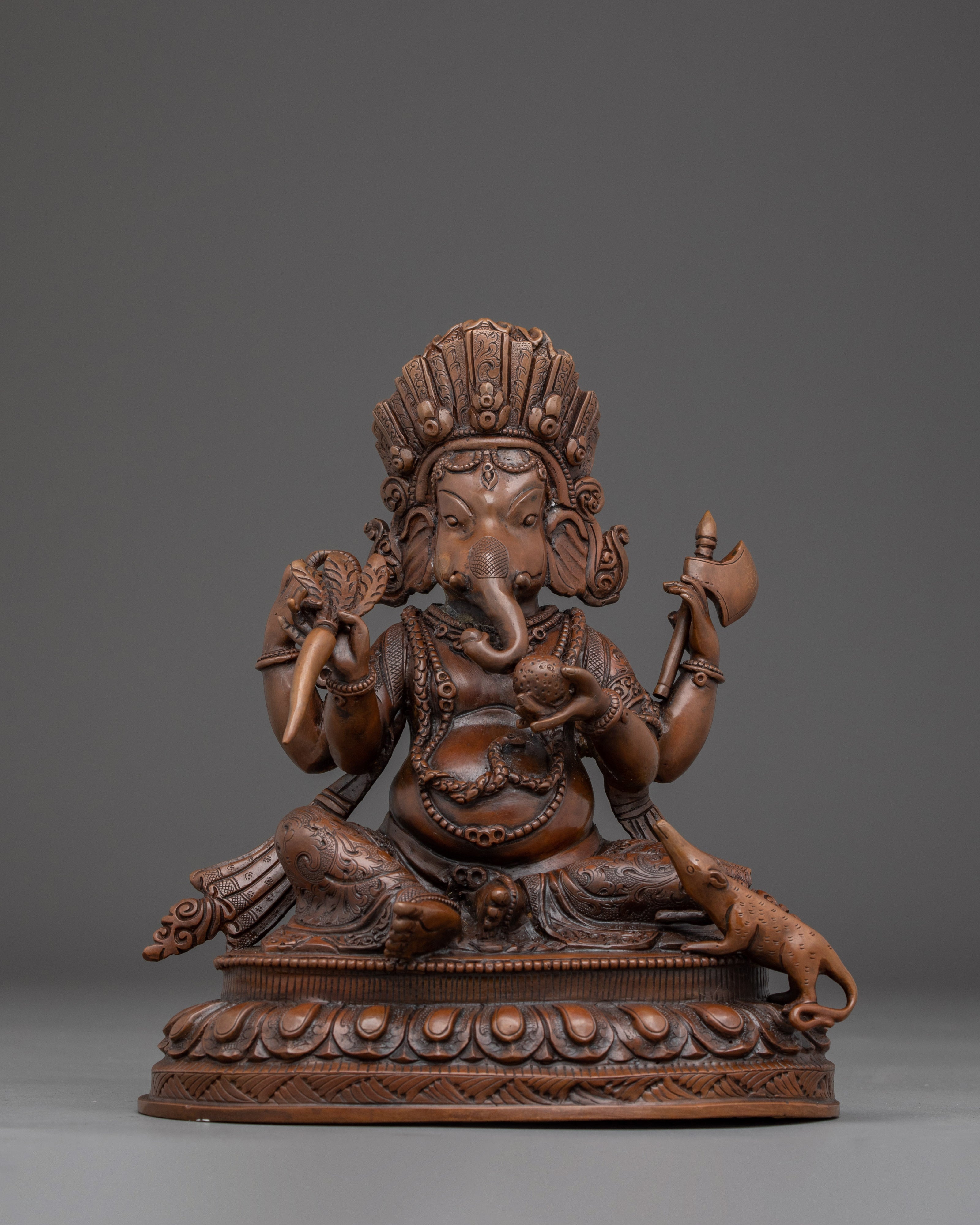 Oxidized Copper Ganesh Statue | God of Wisdom for Altar or Shrine