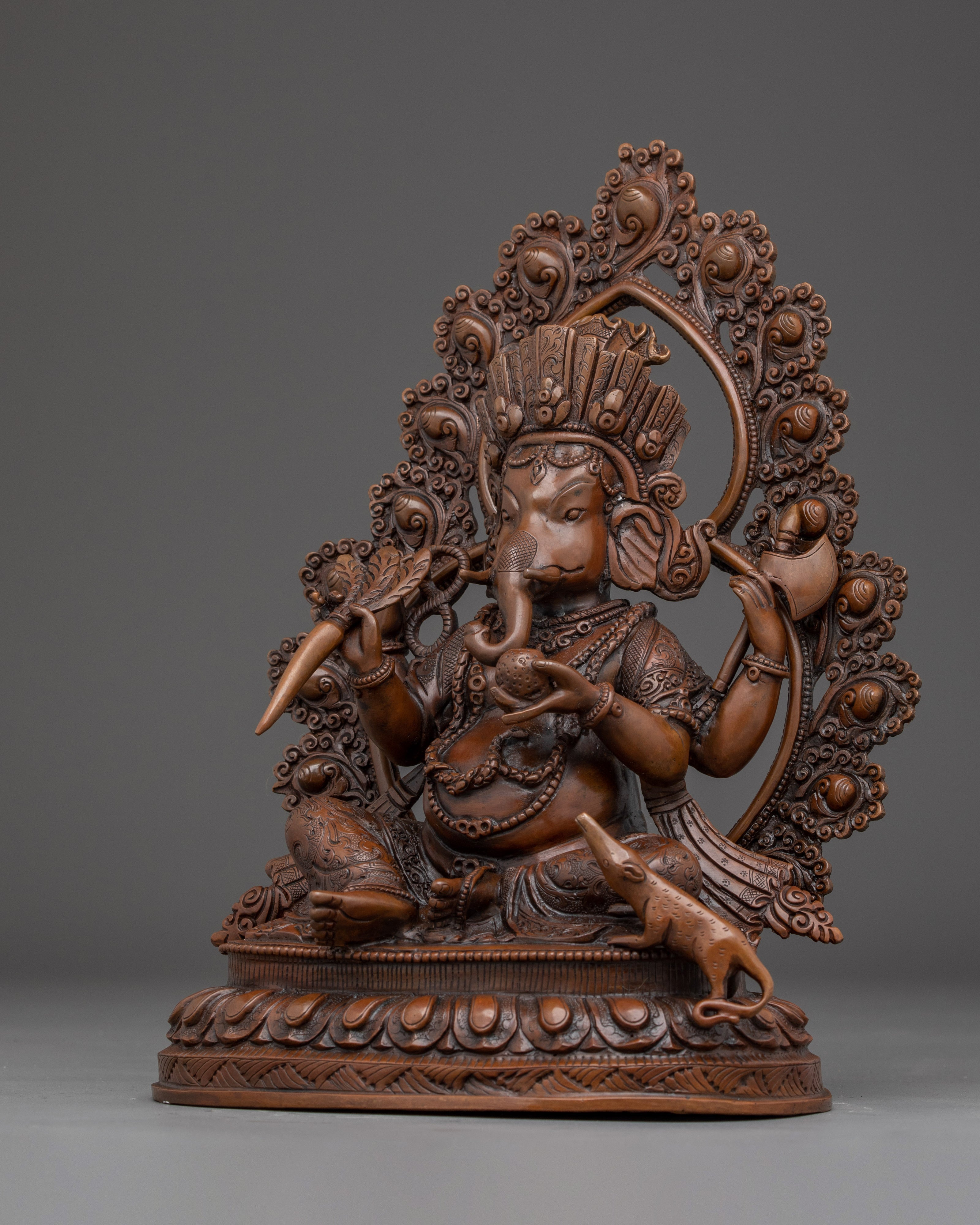 Oxidized Copper Ganesh Statue | God of Wisdom for Altar or Shrine