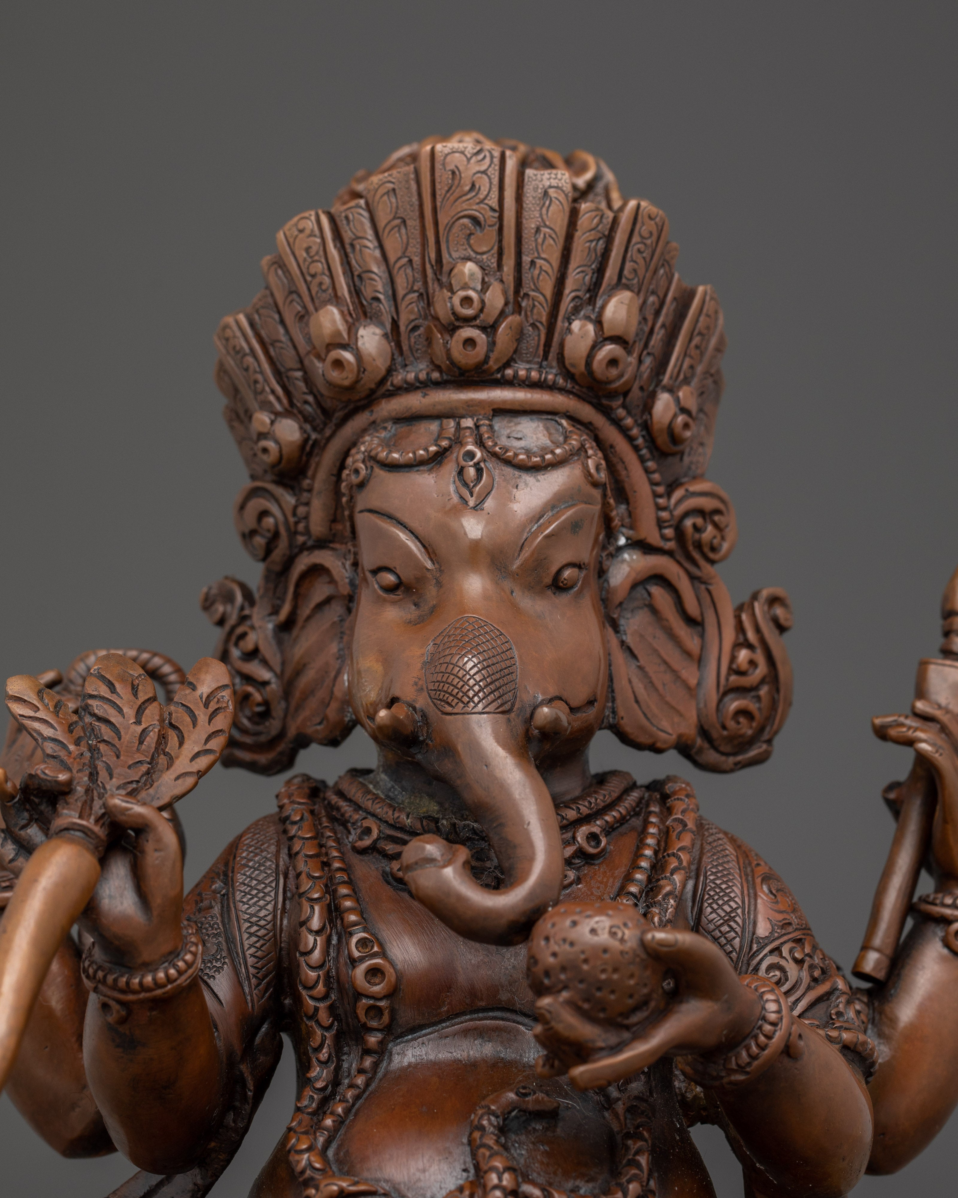 Oxidized Copper Ganesh Statue | God of Wisdom for Altar or Shrine