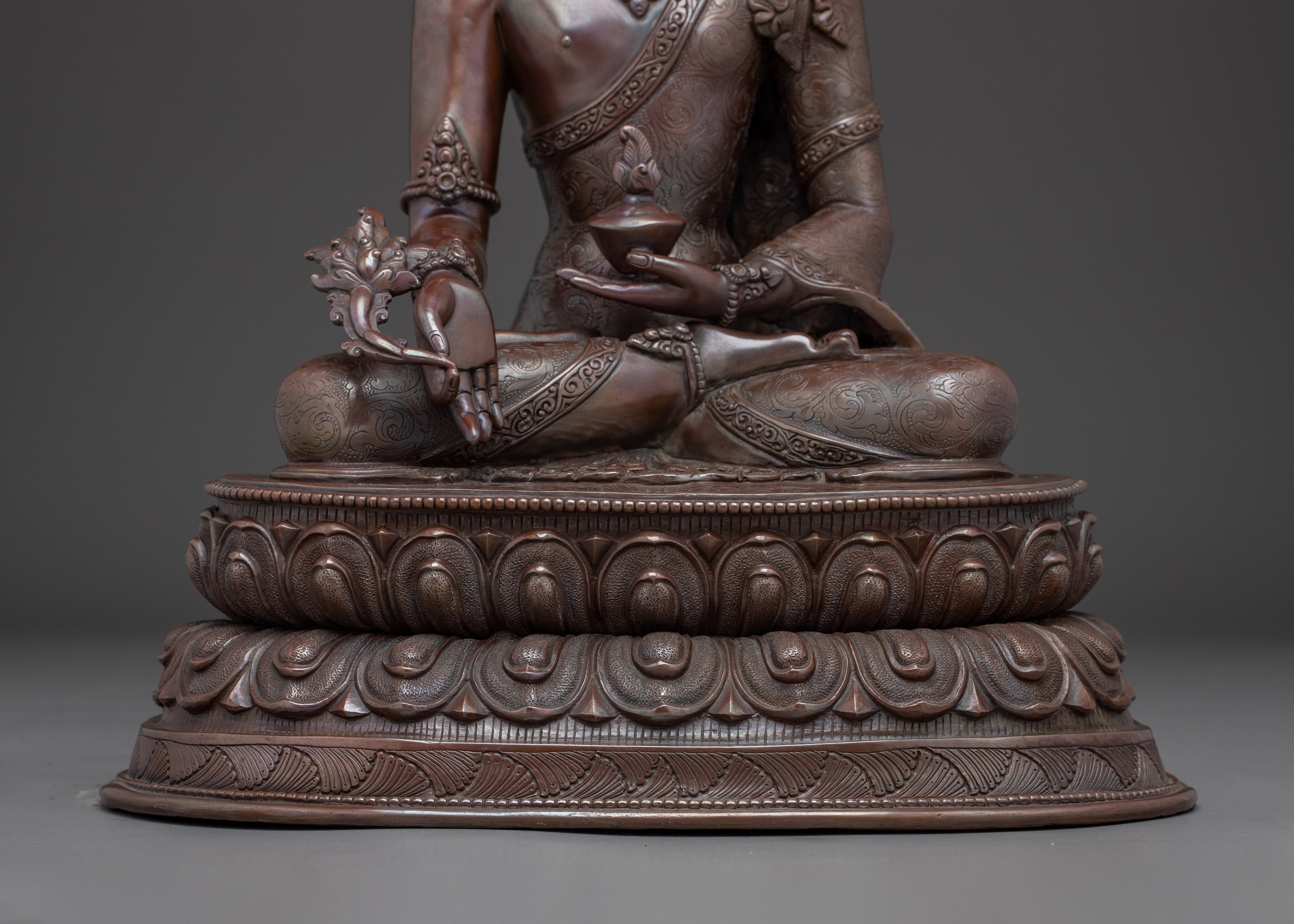 Oxidized Statue of Crowned Medicine Buddha | Supreme Healer