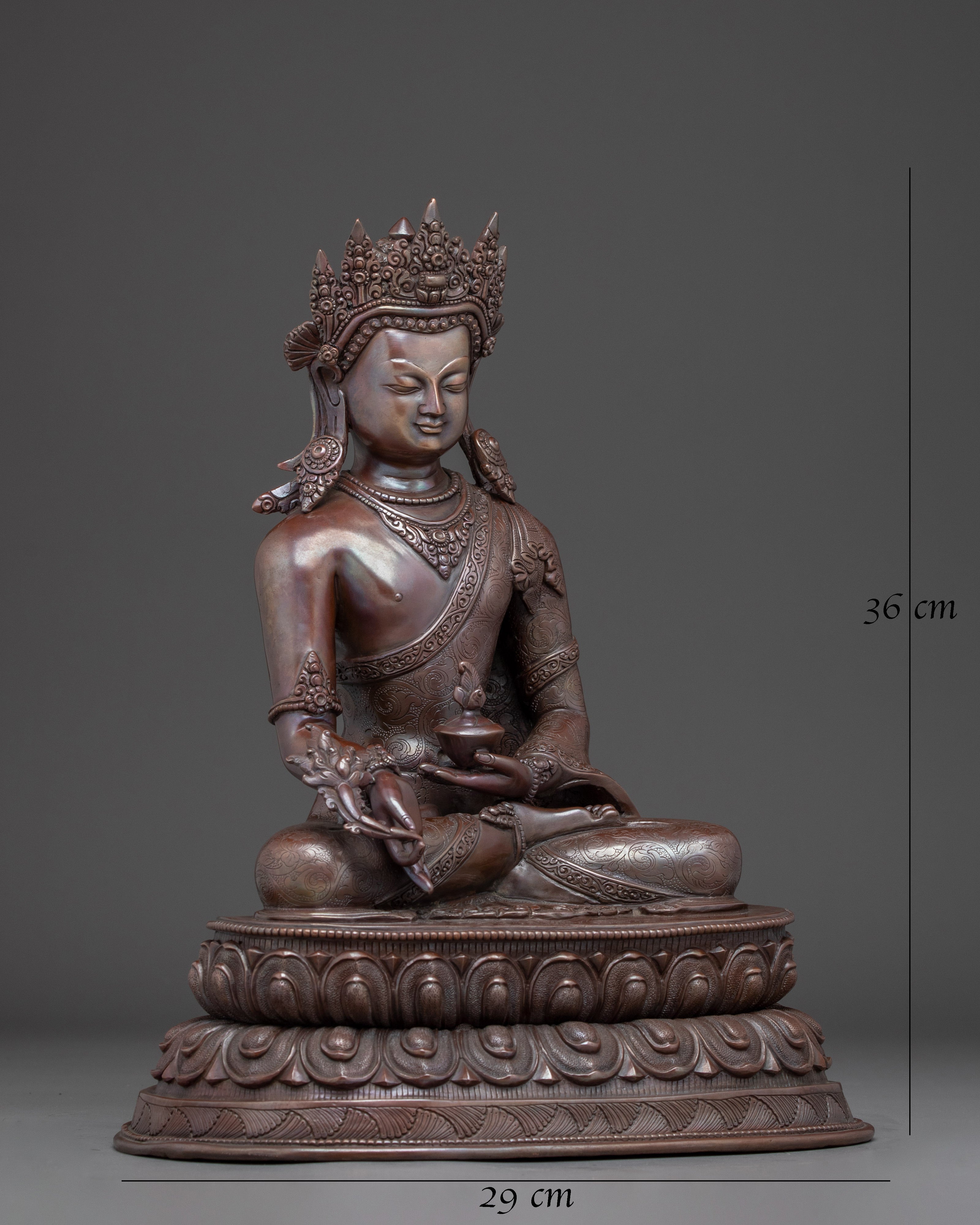 Oxidized Statue of Crowned Medicine Buddha