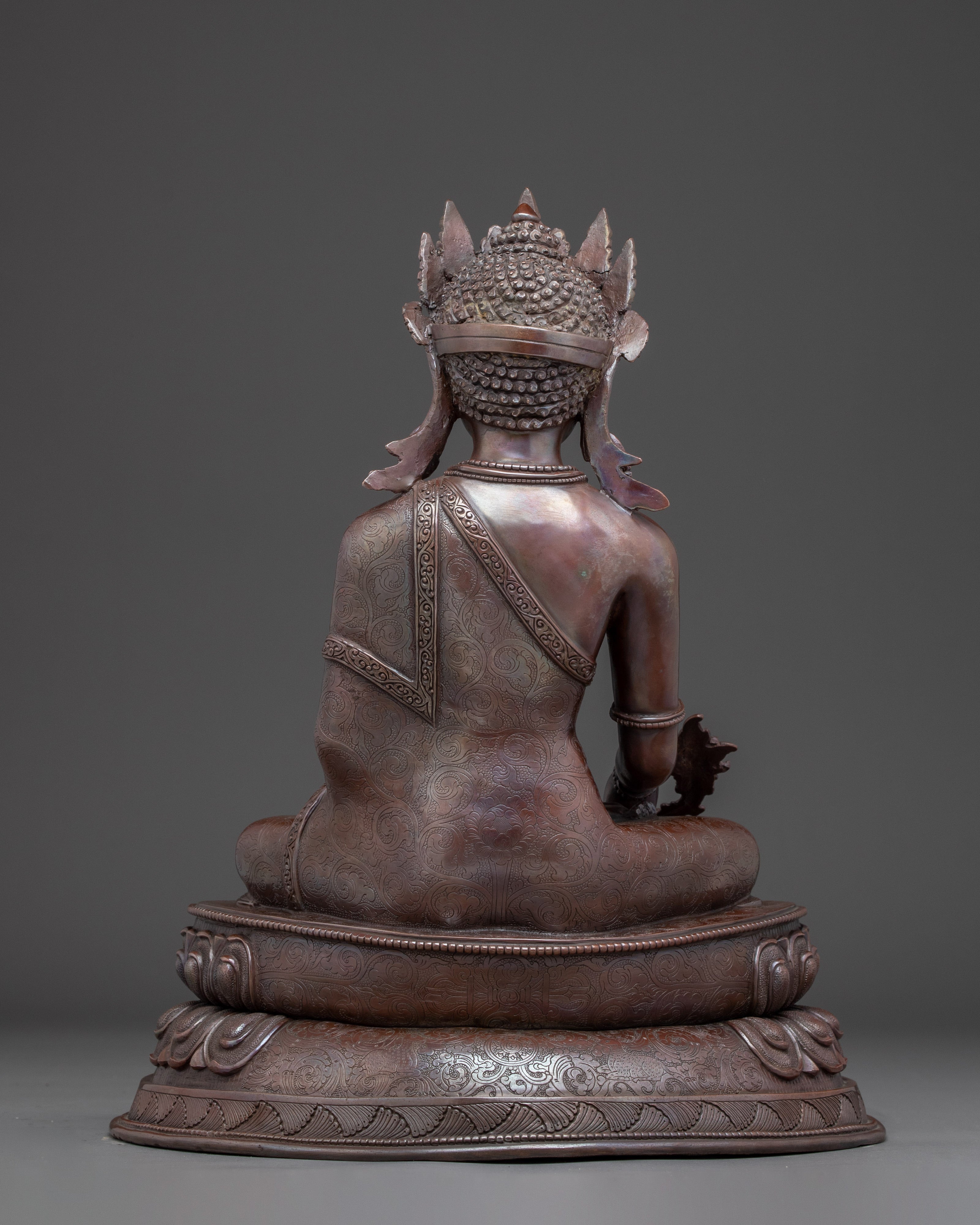 Oxidized Statue of Crowned Medicine Buddha | Supreme Healer