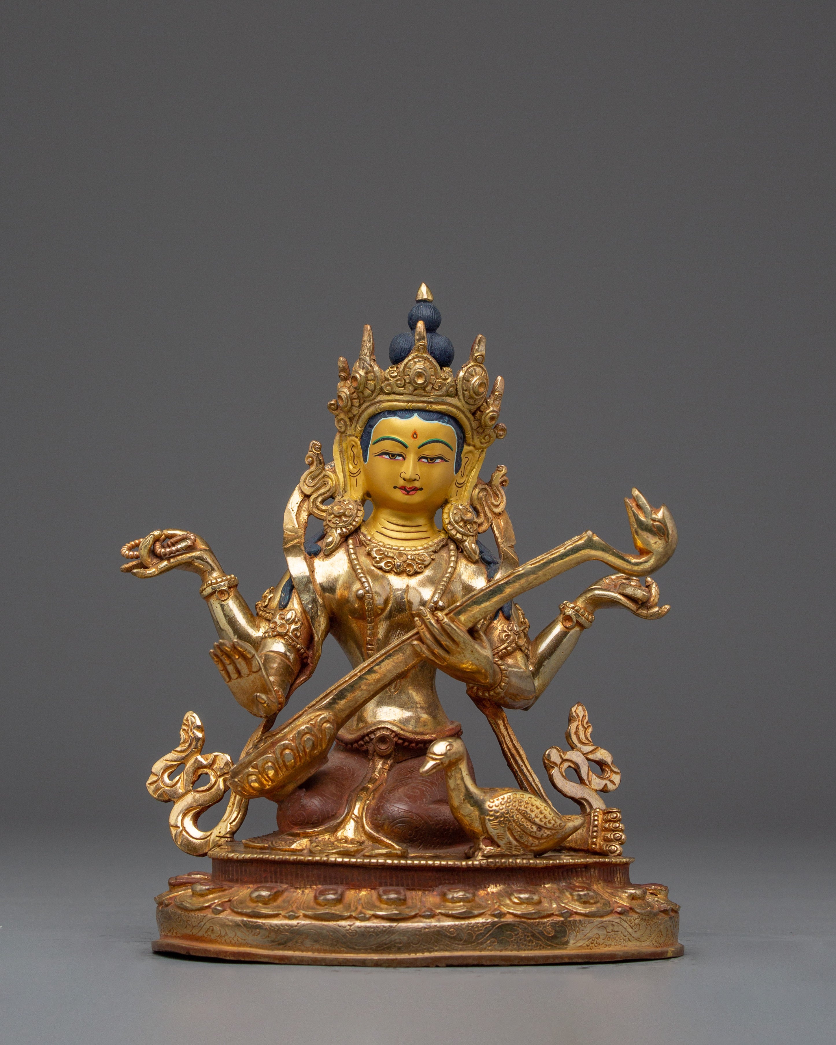 Saraswati Statue in 24K Gold-Gilded | Ideal for Altars, Meditation