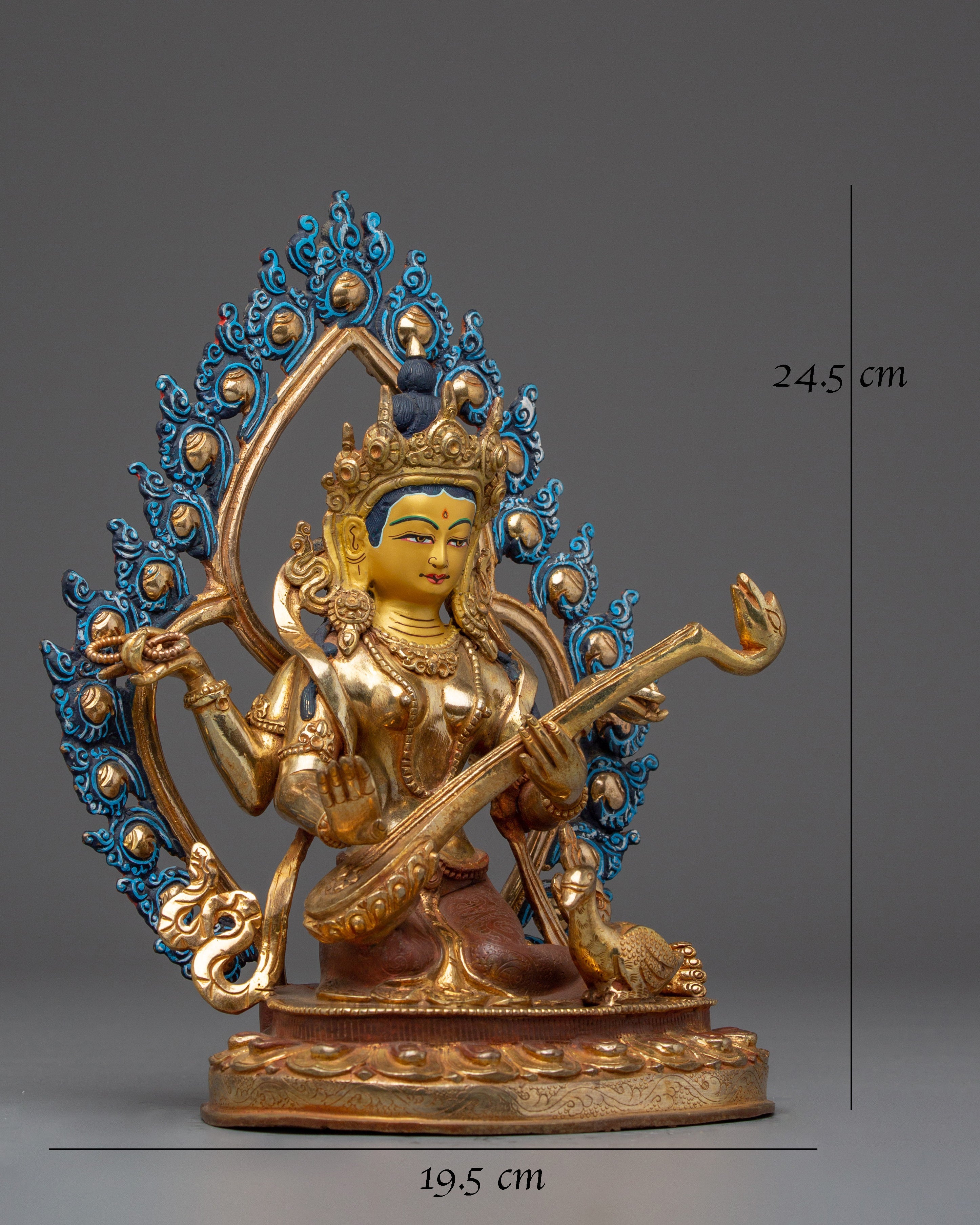 Saraswati Statue in 24K Gold-Gilded