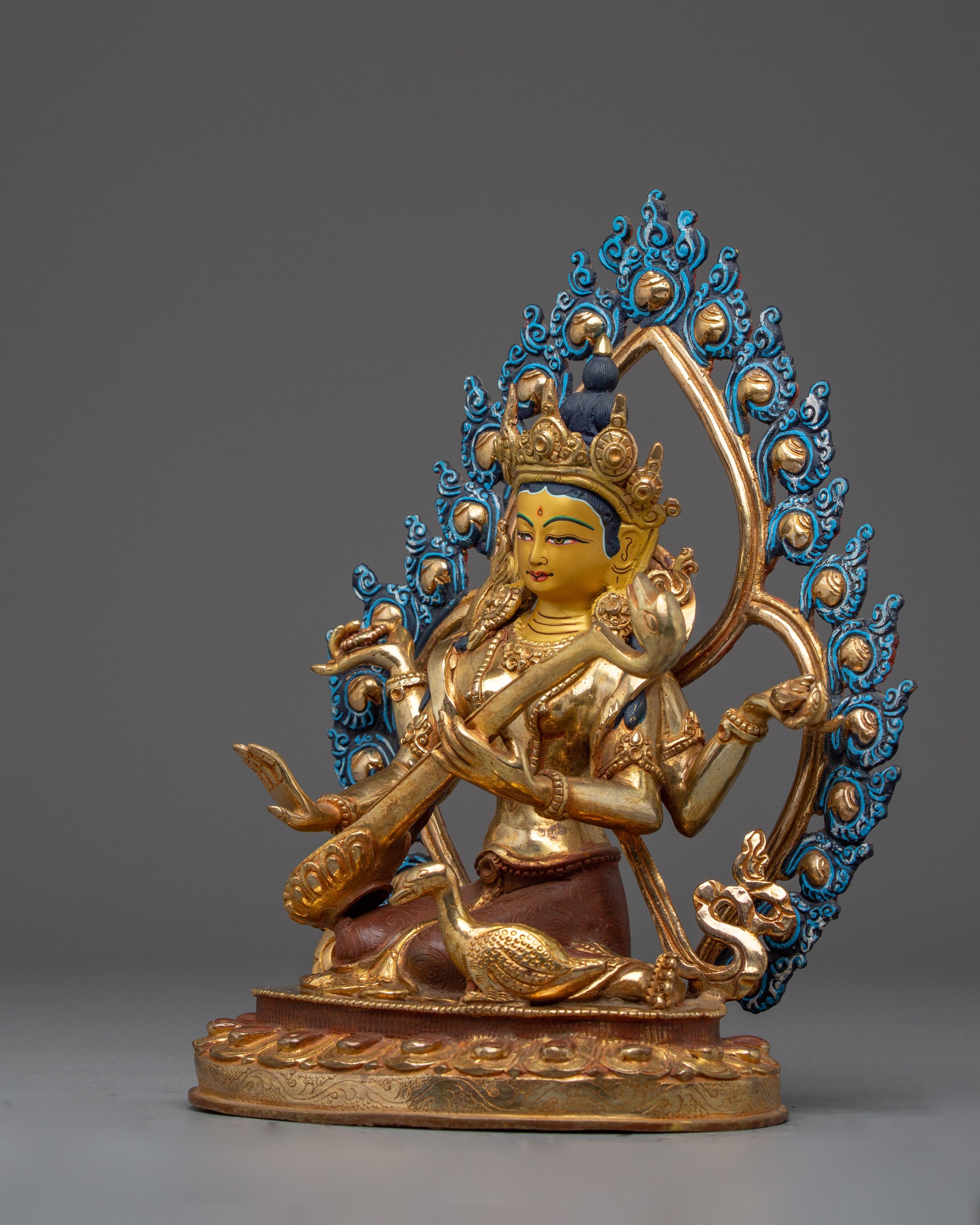 Saraswati Statue in 24K Gold-Gilded | Ideal for Altars, Meditation