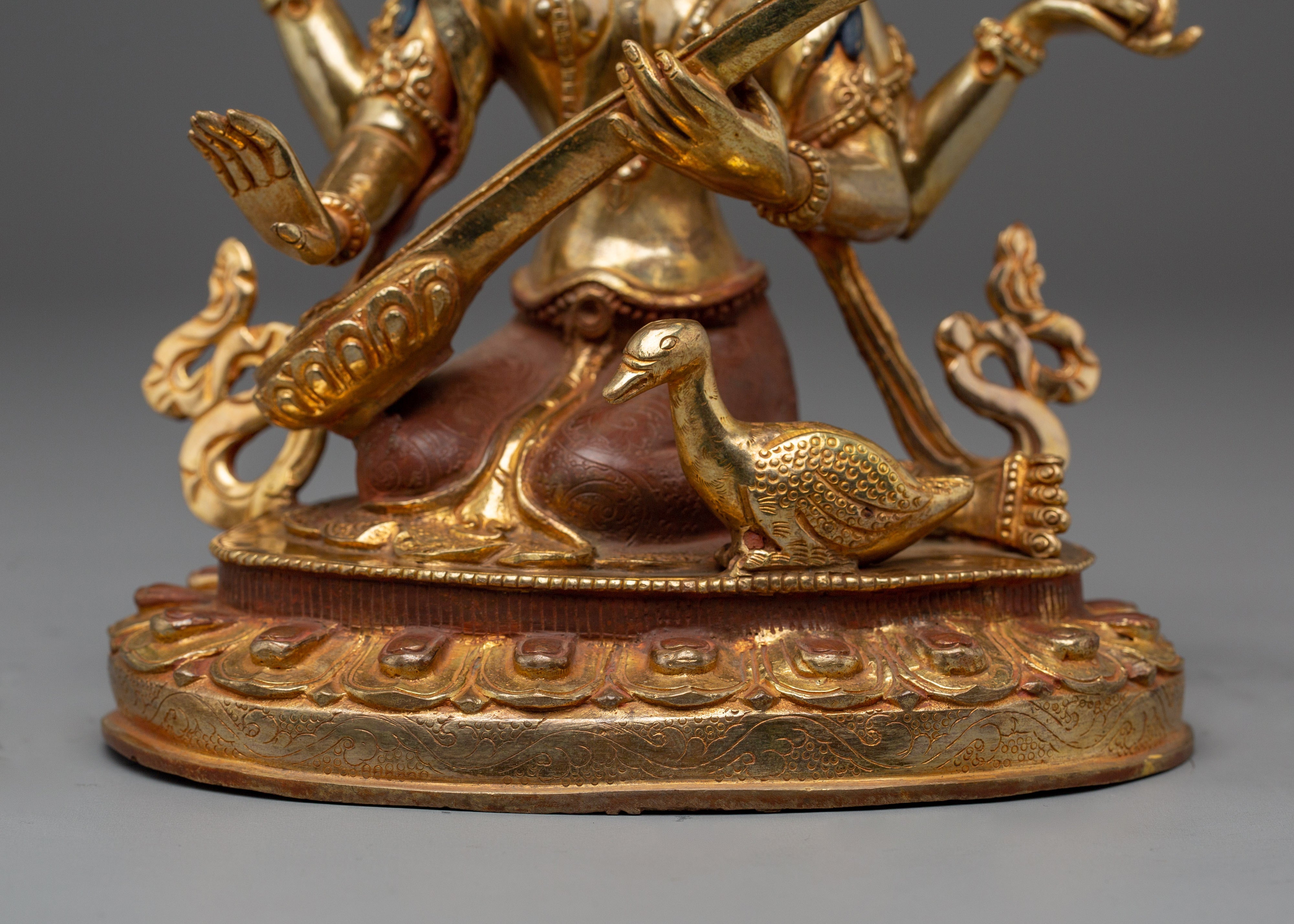 Saraswati Statue in 24K Gold-Gilded | Ideal for Altars, Meditation