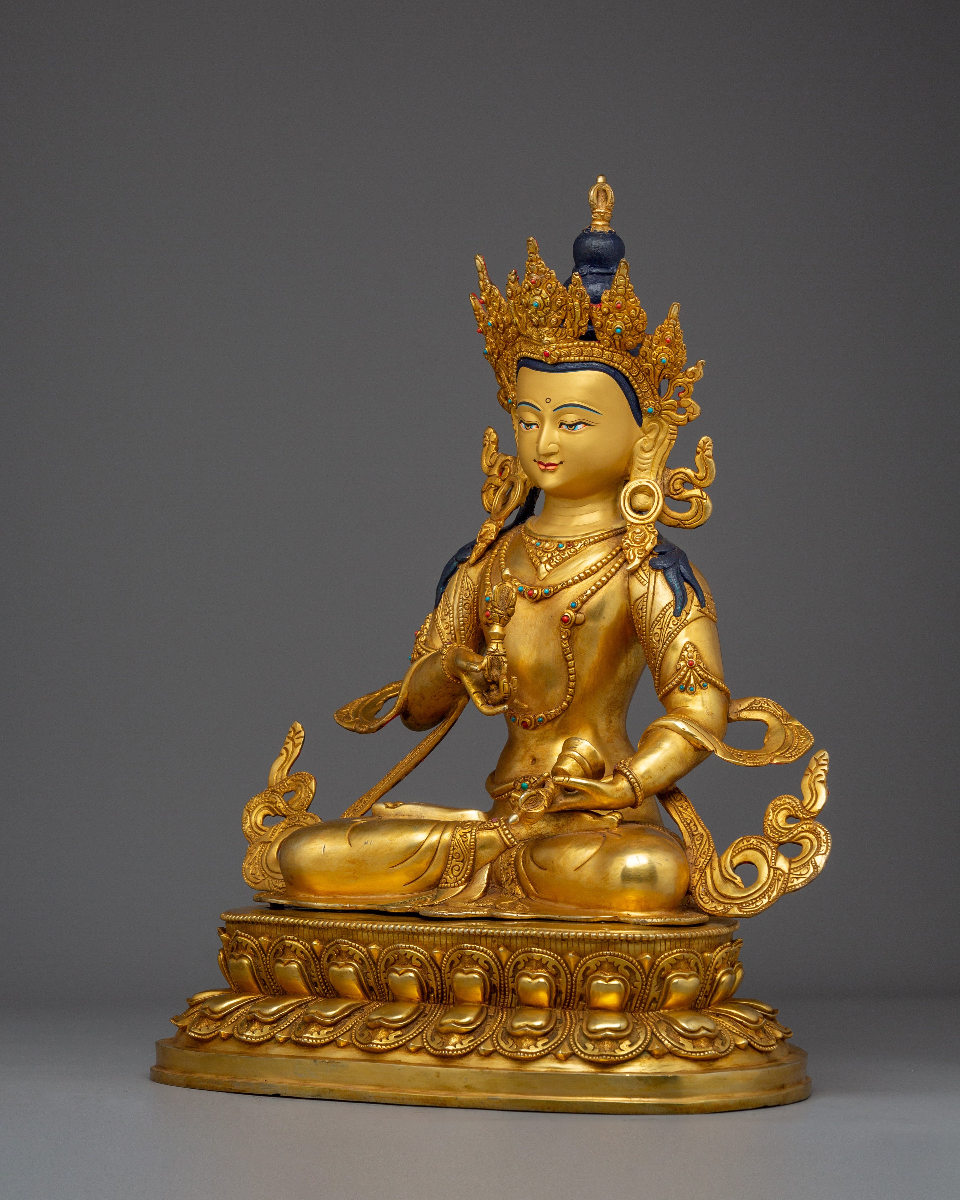Copper Vajrasattva Statue with Gemstones | Tantric Deity of Purification & Wisdom