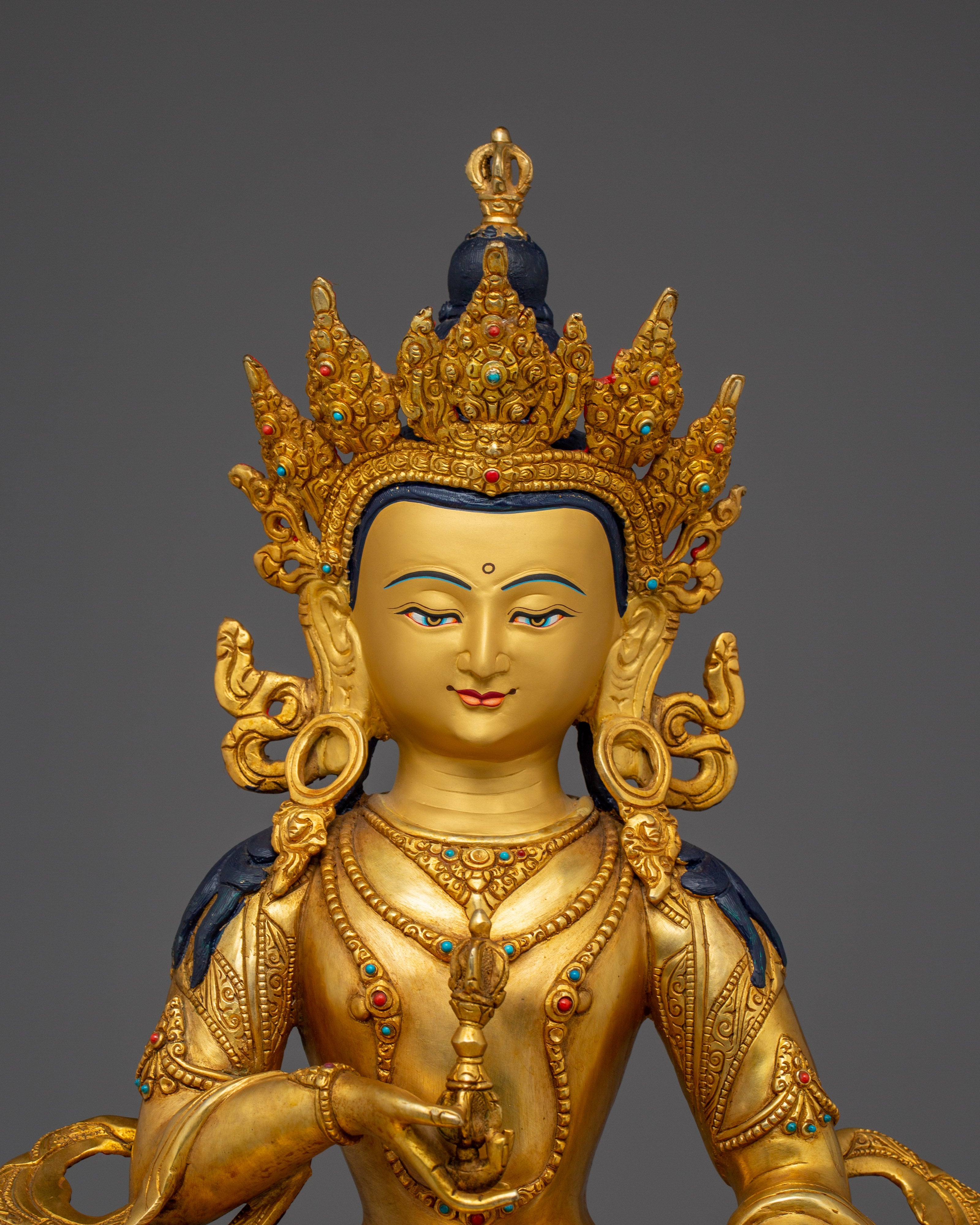 Copper Vajrasattva Statue with Gemstones | Tantric Deity of Purification & Wisdom