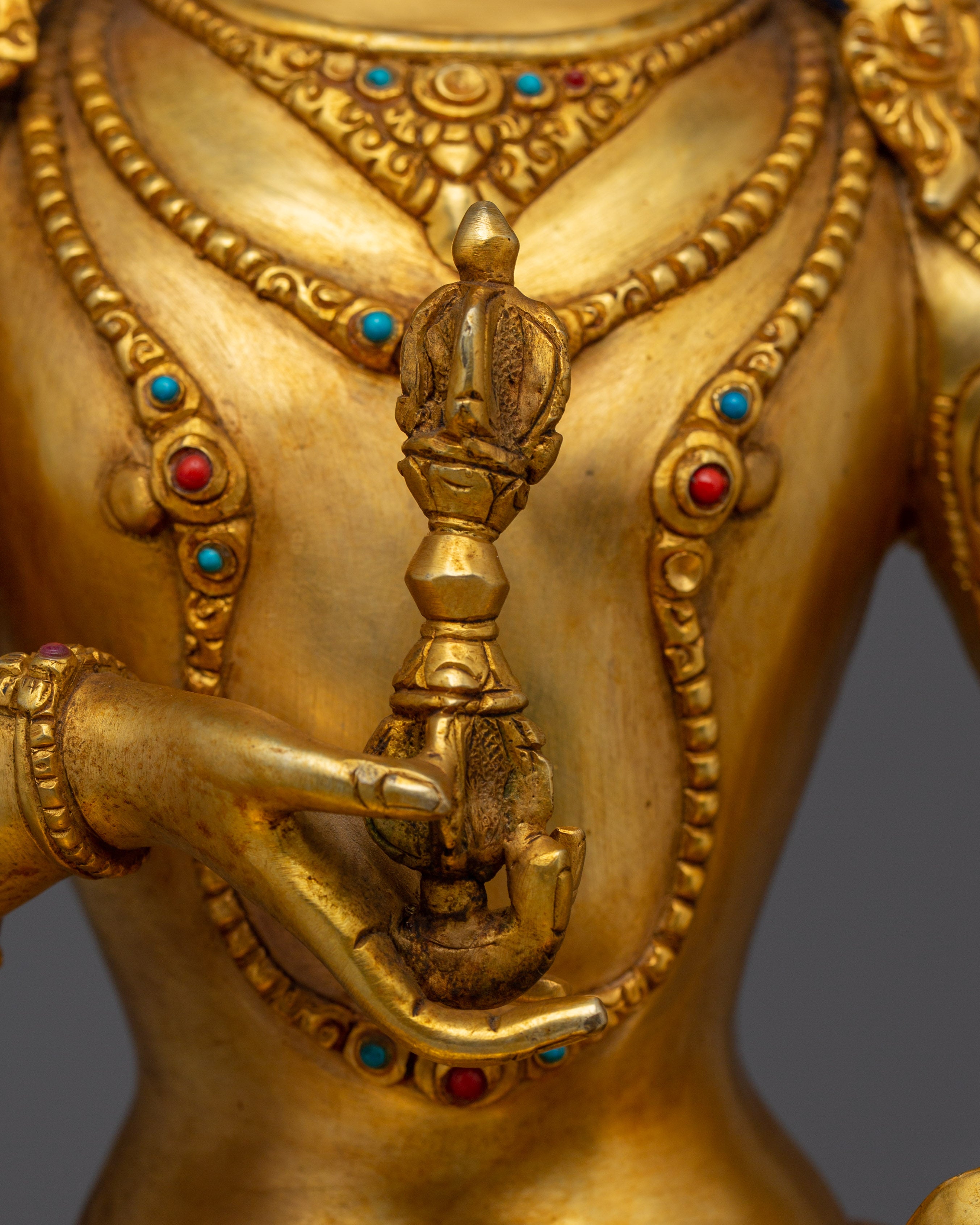Copper Vajrasattva Statue with Gemstones | Tantric Deity of Purification & Wisdom