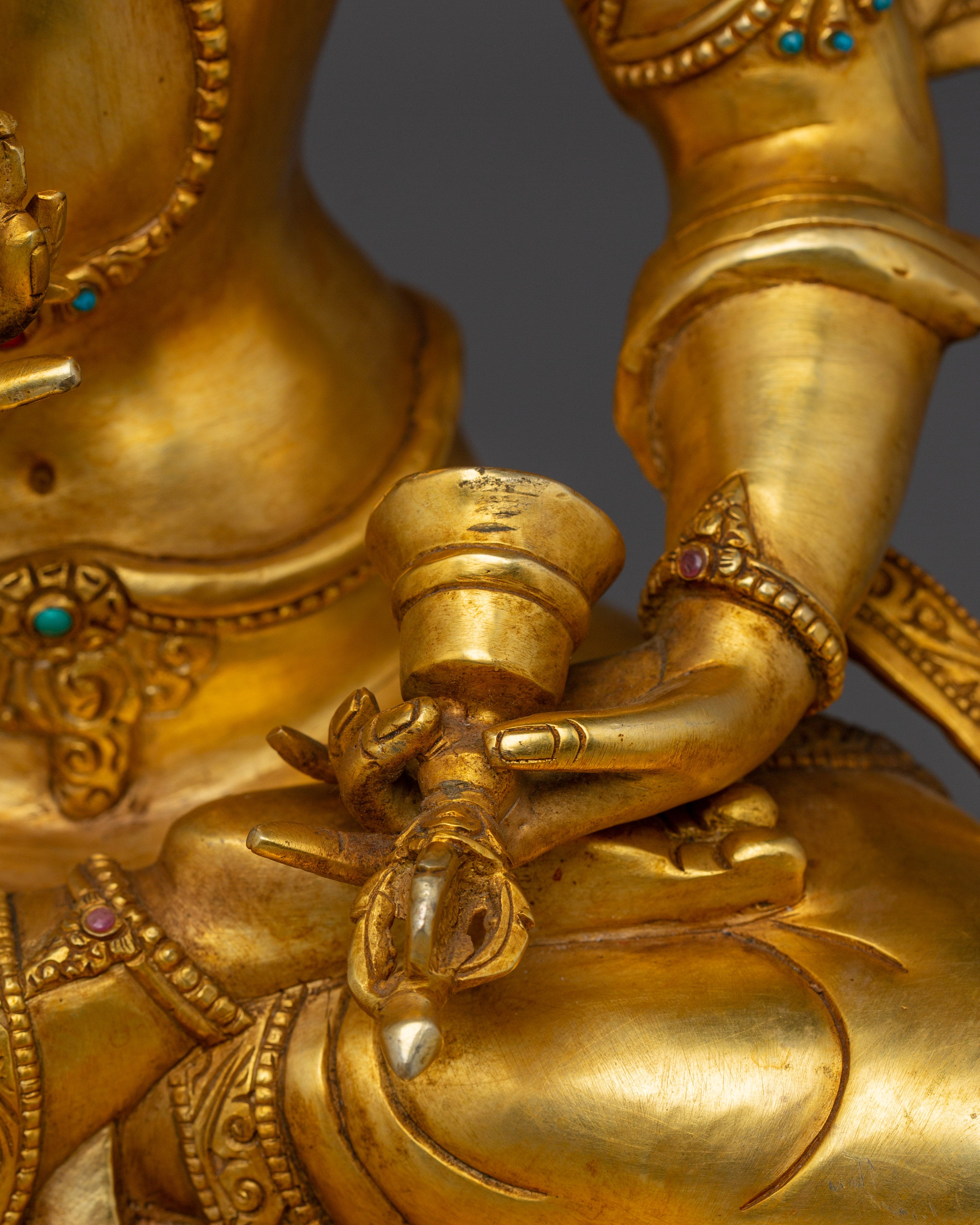 Copper Vajrasattva Statue with Gemstones | Tantric Deity of Purification & Wisdom