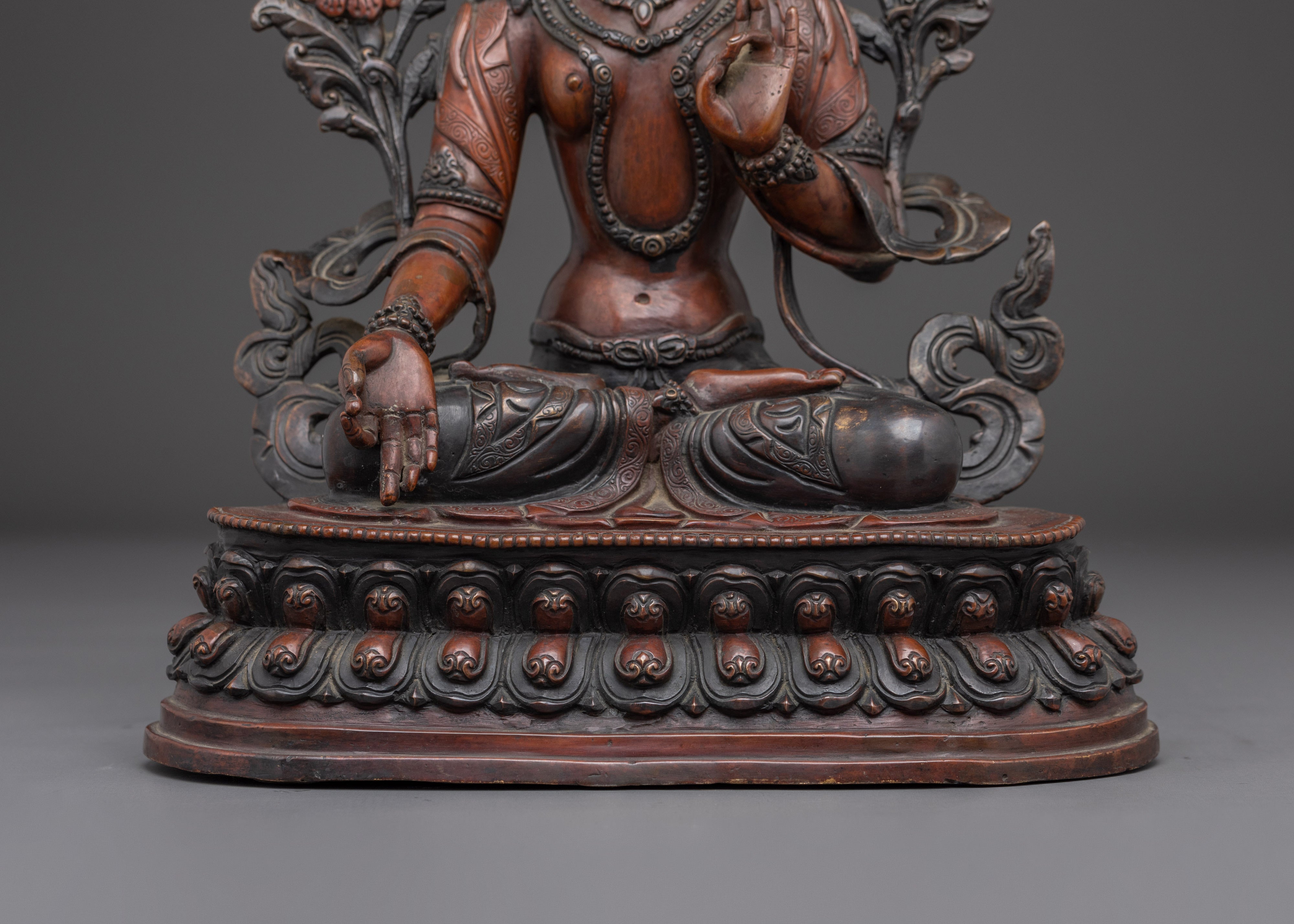White Tara in Oxidized Copper | Sculpture of the Healing Mother Deity
