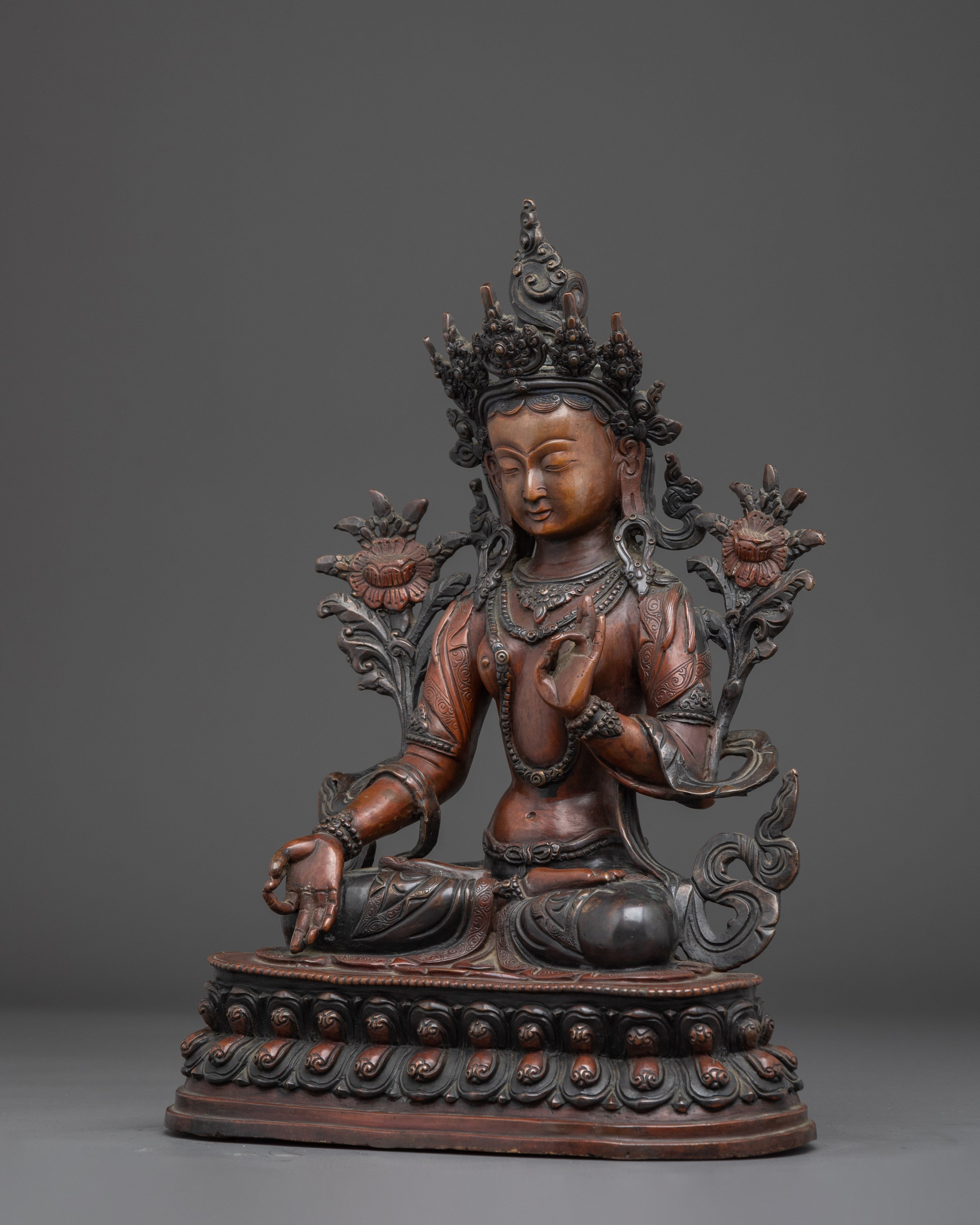 White Tara in Oxidized Copper | Sculpture of the Healing Mother Deity