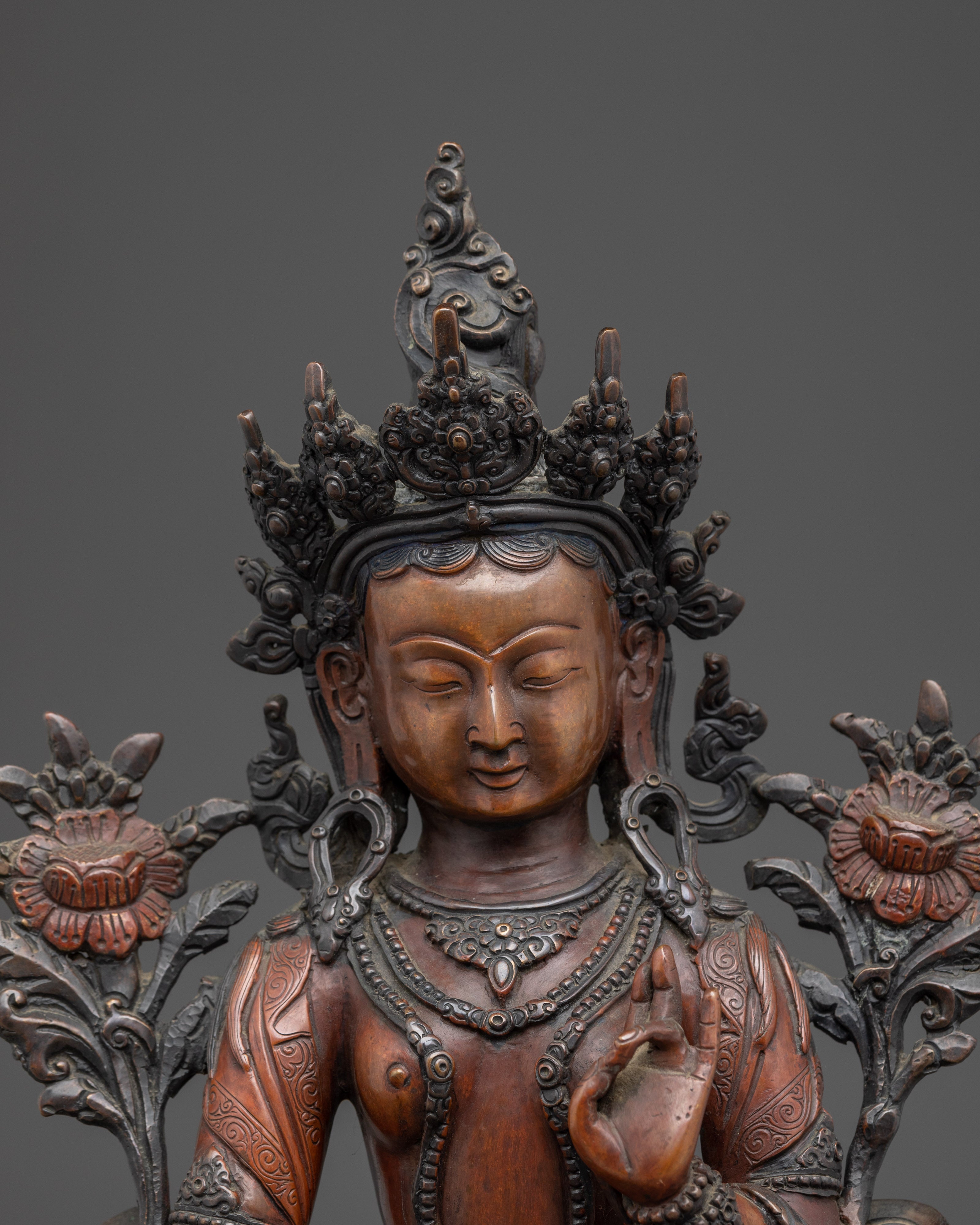 White Tara in Oxidized Copper | Sculpture of the Healing Mother Deity